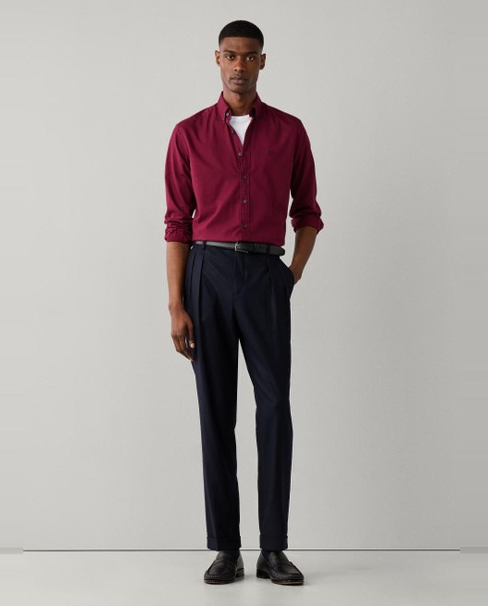 Camisa oxford de hombre lisa classic fit teñida en prenda - Hackett London - Rojo Rojo-8