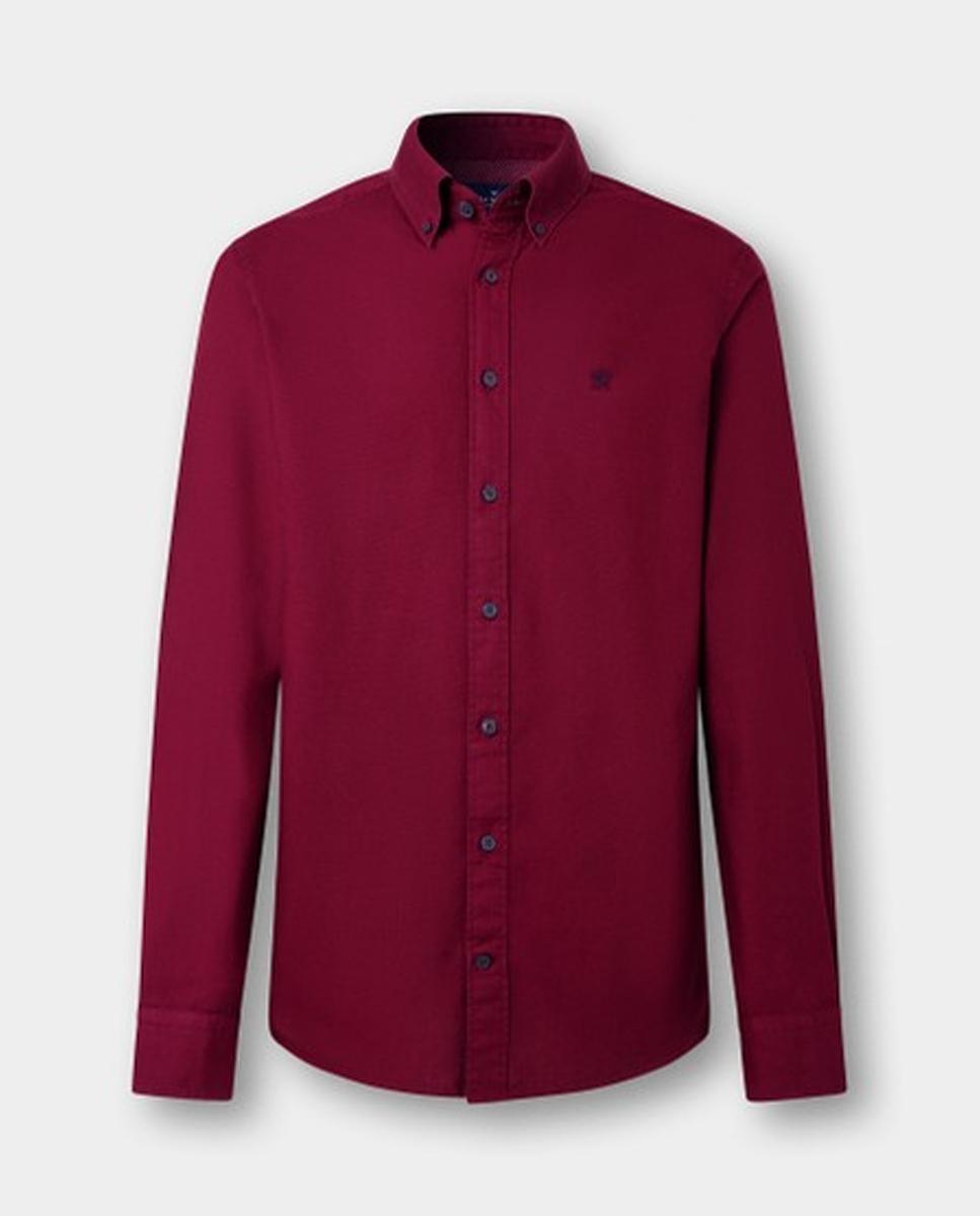 Camisa oxford de hombre lisa classic fit teñida en prenda - Hackett London - Rojo Rojo-6