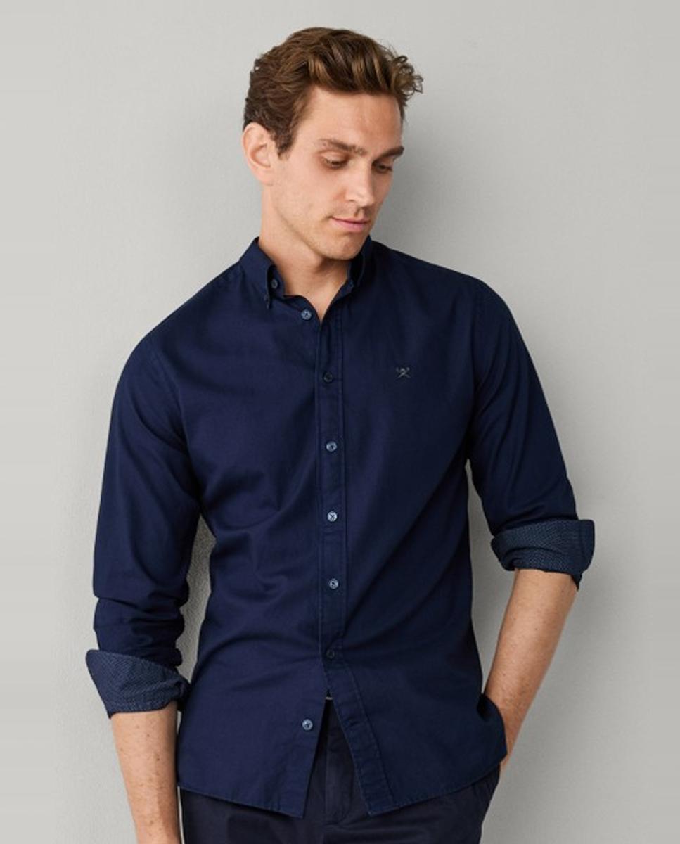 Camisa oxford de hombre lisa classic fit teñida en prenda - Hackett London - Azul marino Azul marino-3