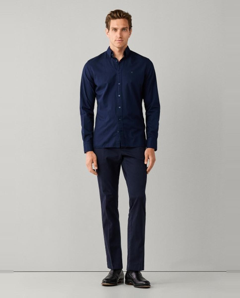 Camisa oxford de hombre lisa classic fit teñida en prenda - Hackett London - Azul marino Azul marino-5