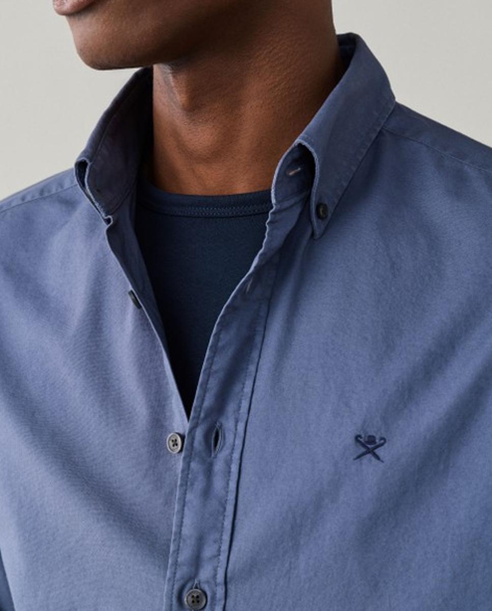 Camisa oxford de hombre lisa classic fit teñida en prenda - Hackett London - Azul Azul-4