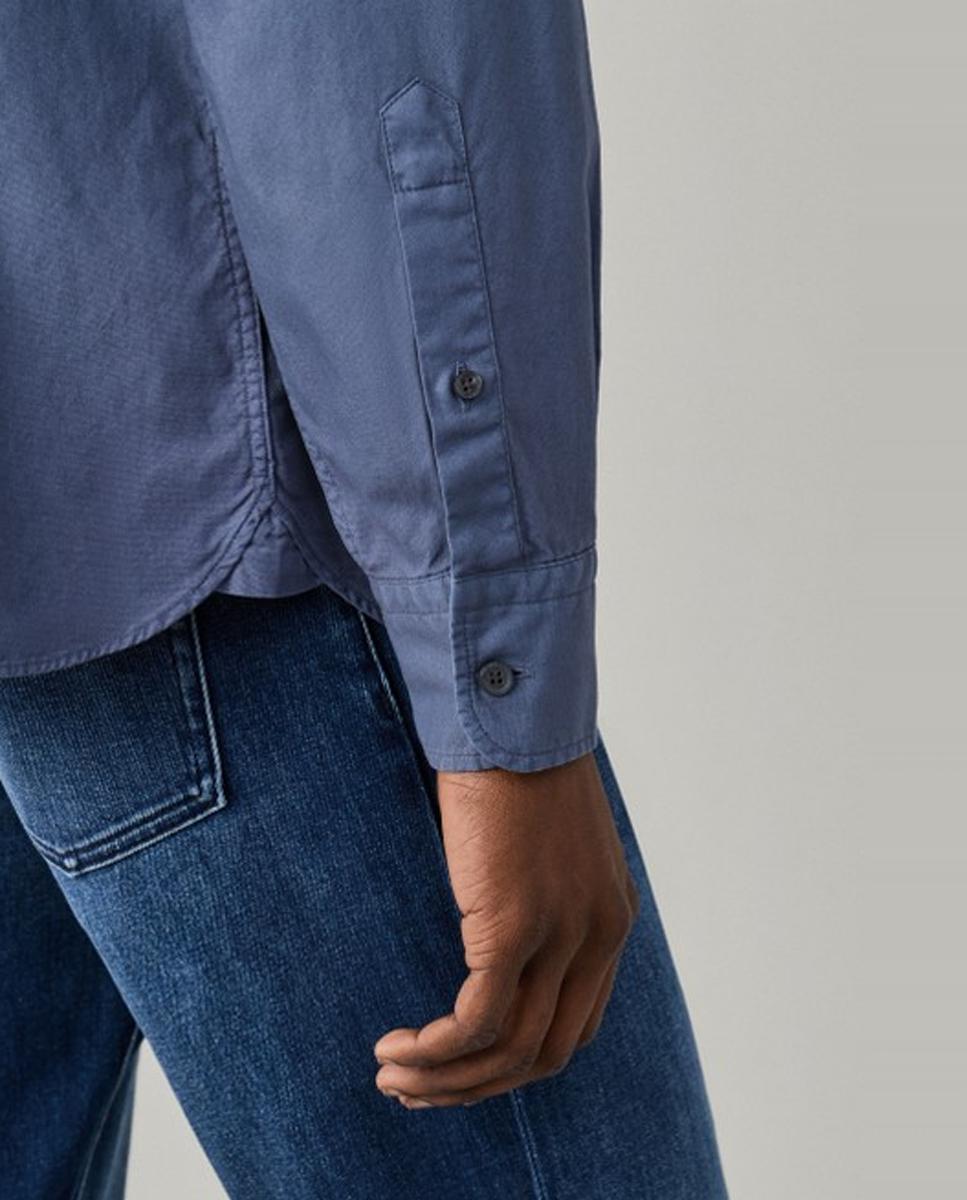 Camisa oxford de hombre lisa classic fit teñida en prenda - Hackett London - Azul Azul-5