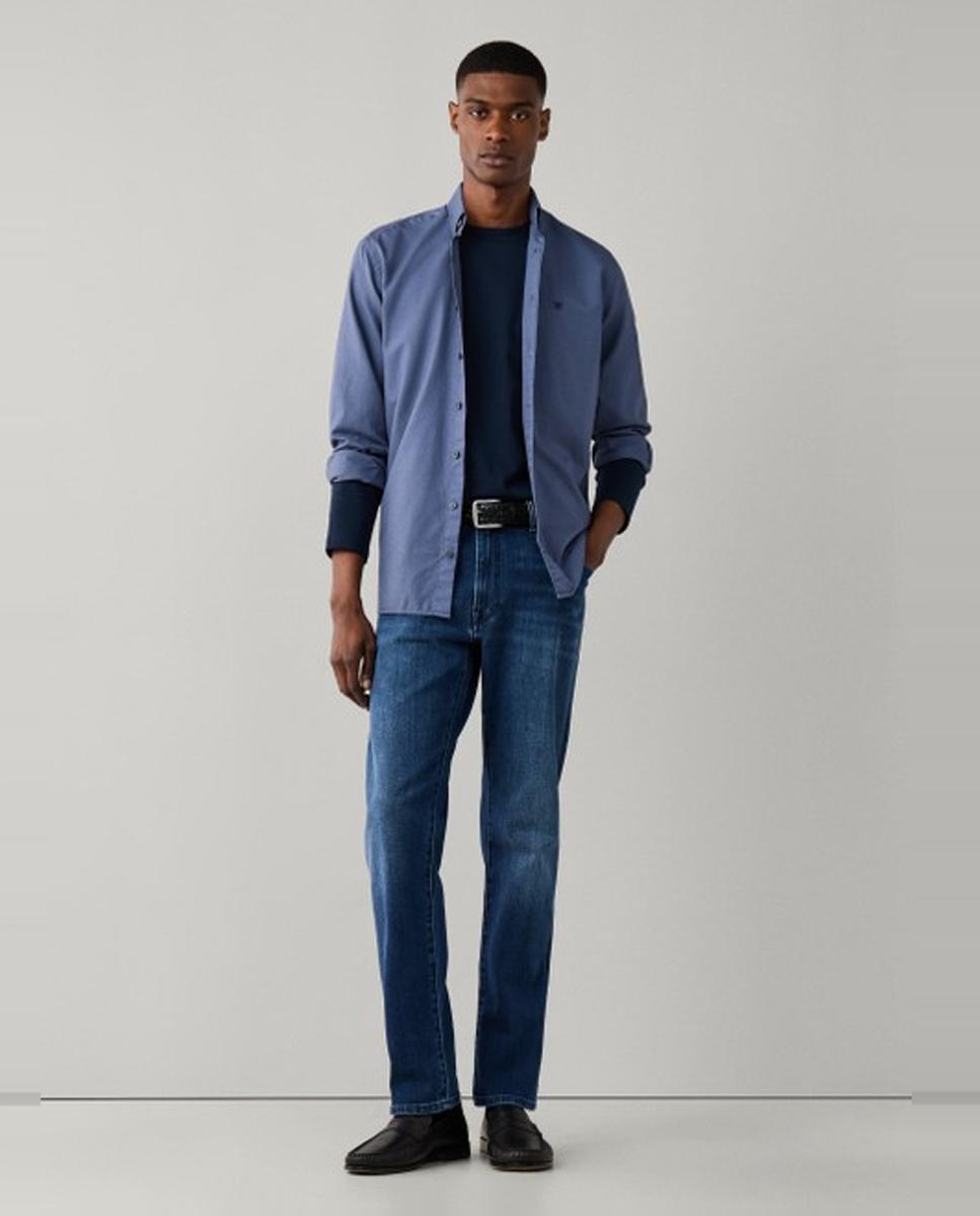 Camisa oxford de hombre lisa classic fit teñida en prenda - Hackett London - Azul Azul-8