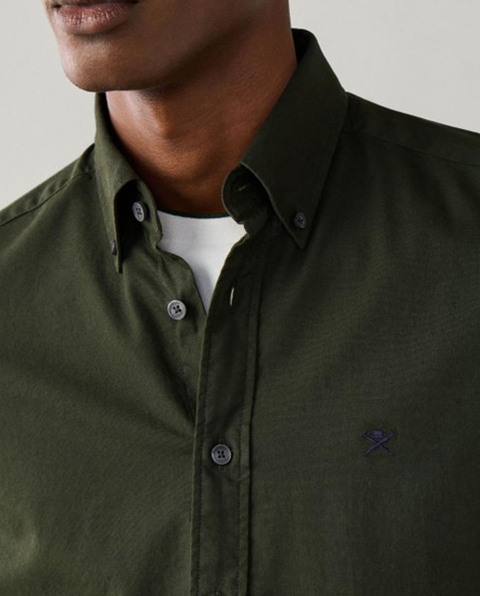 Camisa oxford de hombre lisa classic fit teñida en prenda - Hackett London - Verde militar Verde militar-4