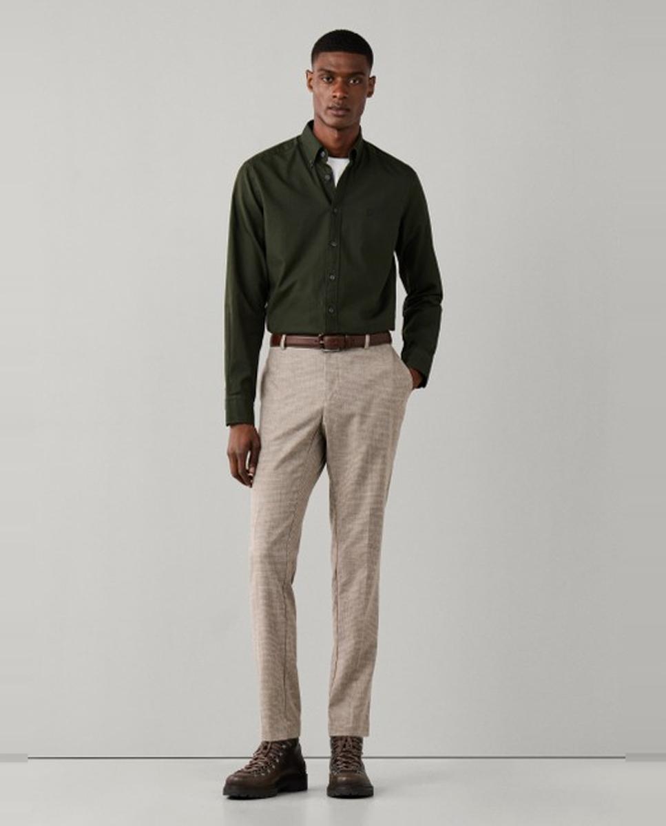 Camisa oxford de hombre lisa classic fit teñida en prenda - Hackett London - Verde militar Verde militar-8