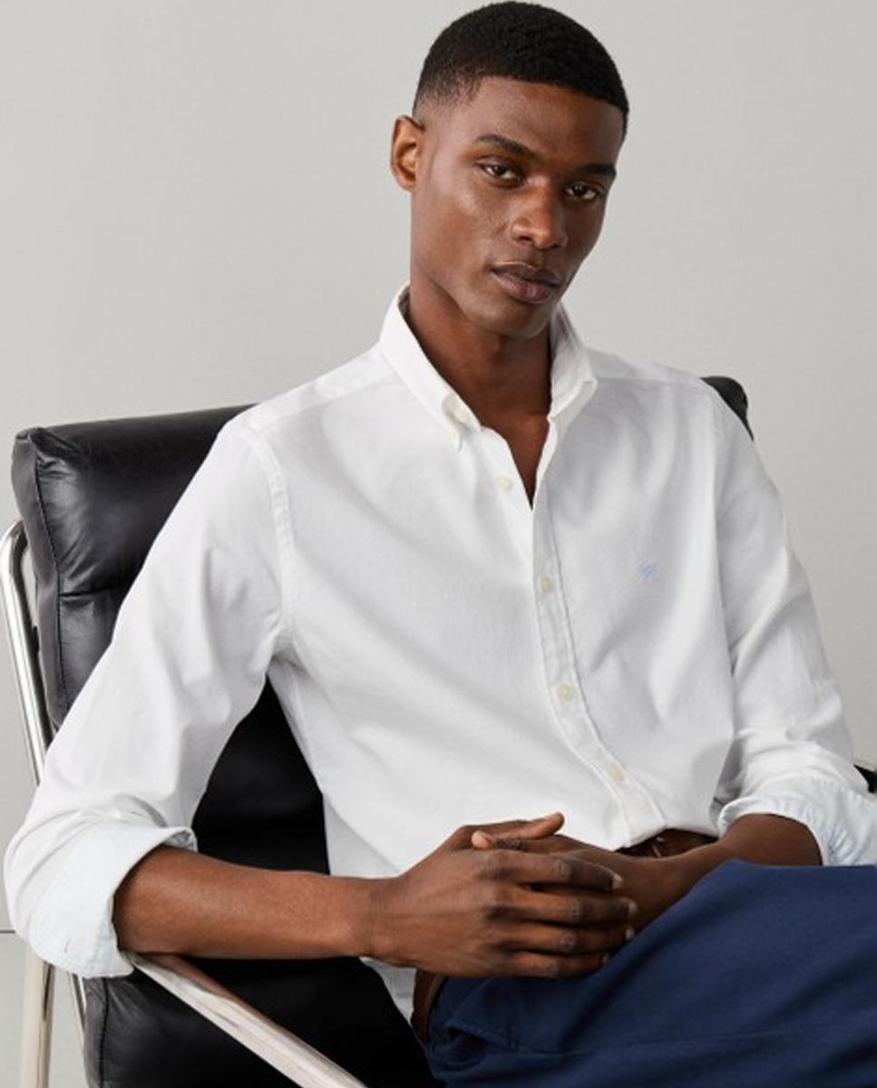 Camisa oxford de hombre lisa classic fit teñida en prenda - Hackett London - Blanco Blanco-3