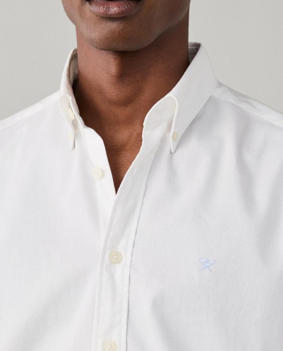 Camisa oxford de hombre lisa classic fit teñida en prenda - Hackett London - Blanco Blanco-4