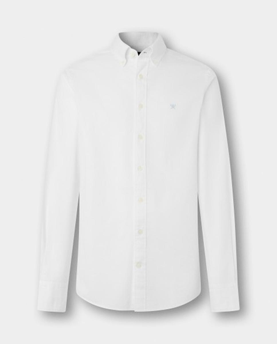 Camisa oxford de hombre lisa classic fit teñida en prenda - Hackett London - Blanco Blanco-6