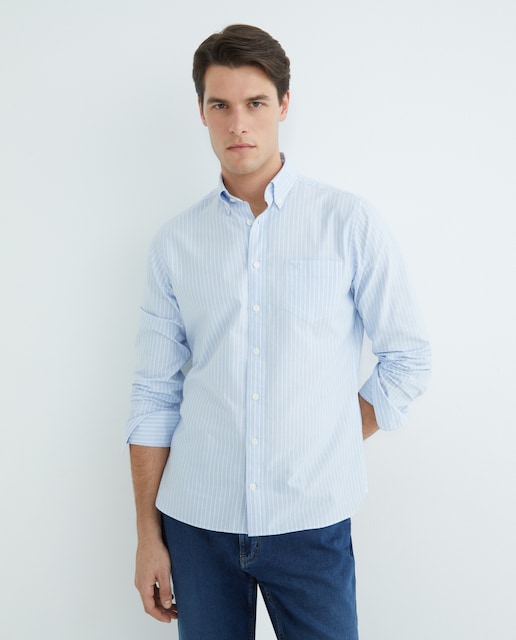 Camisa de hombre classic fit de rayas oxford con bolsillo