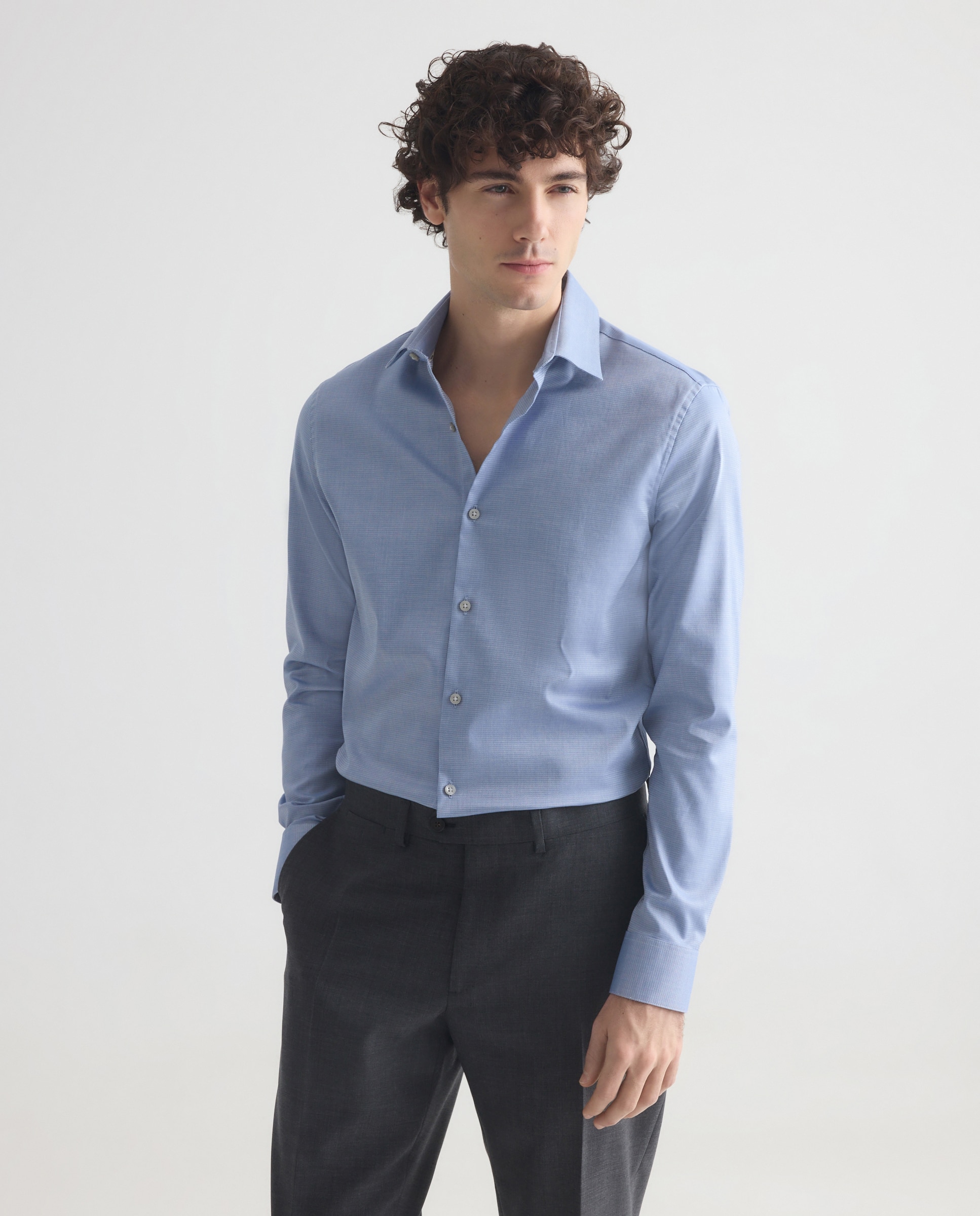 Camisa de hombre de vestir slim con estructura en popelina. - Calvin Klein - Negro Negro-1