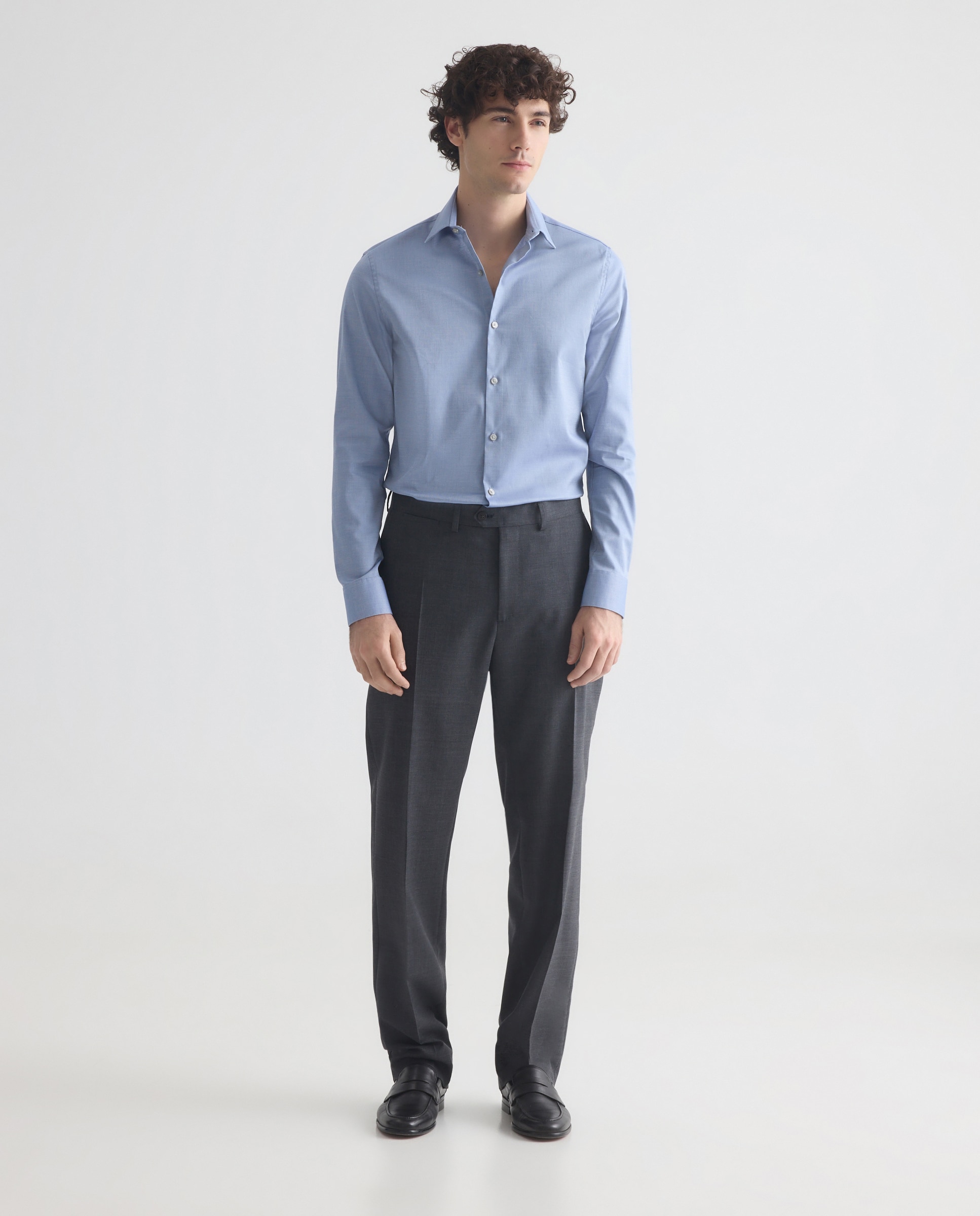 Camisa de hombre de vestir slim con estructura en popelina. - Calvin Klein - Negro Negro-2