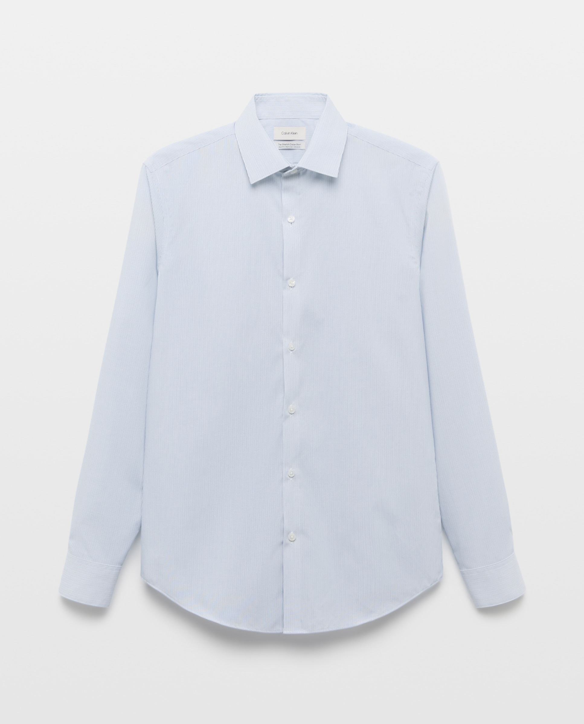 Camisa Clássica Slim às Riscas com Colarinho Stretch. Azul-4