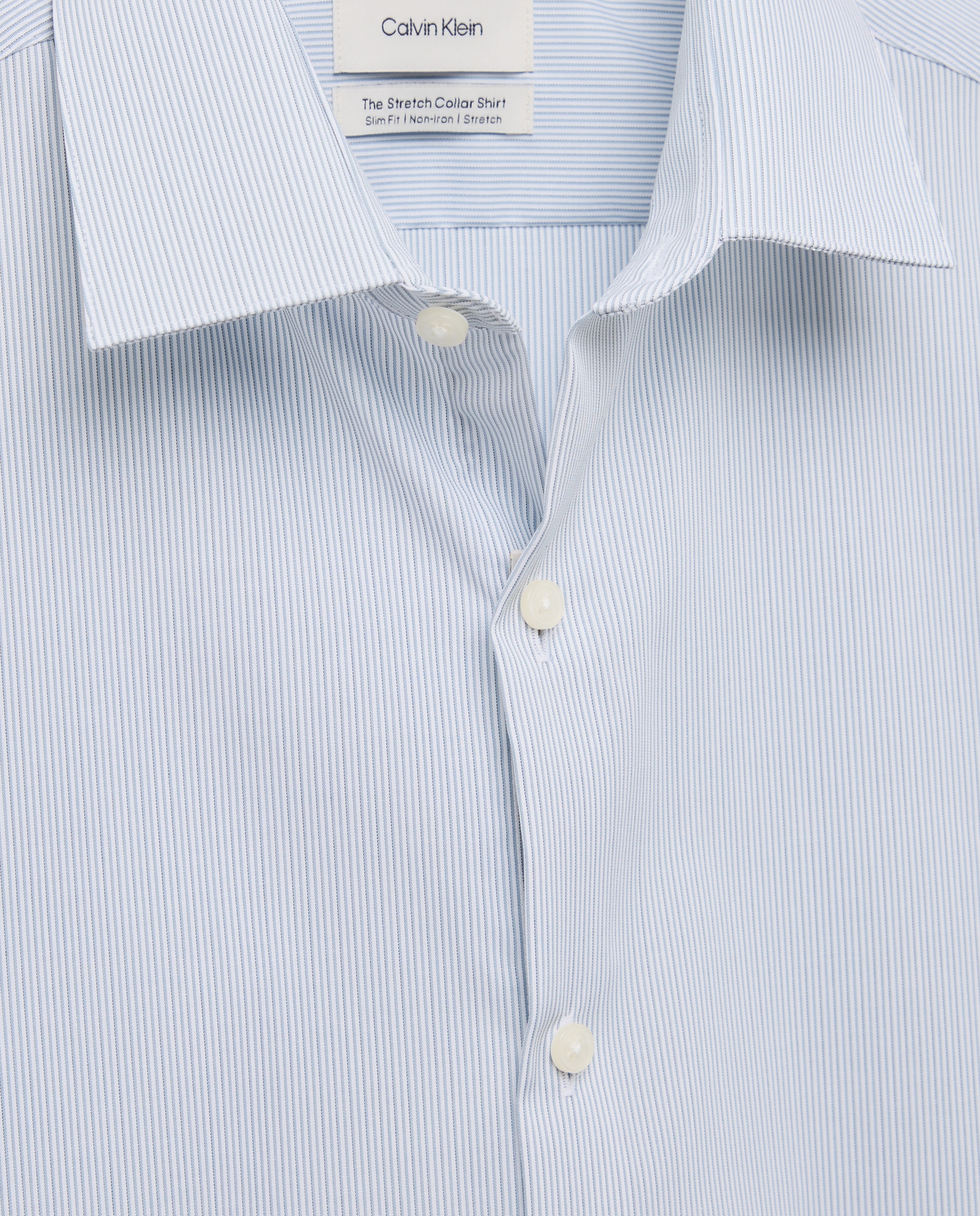 Camisa Clássica Slim às Riscas com Colarinho Stretch. Azul-5