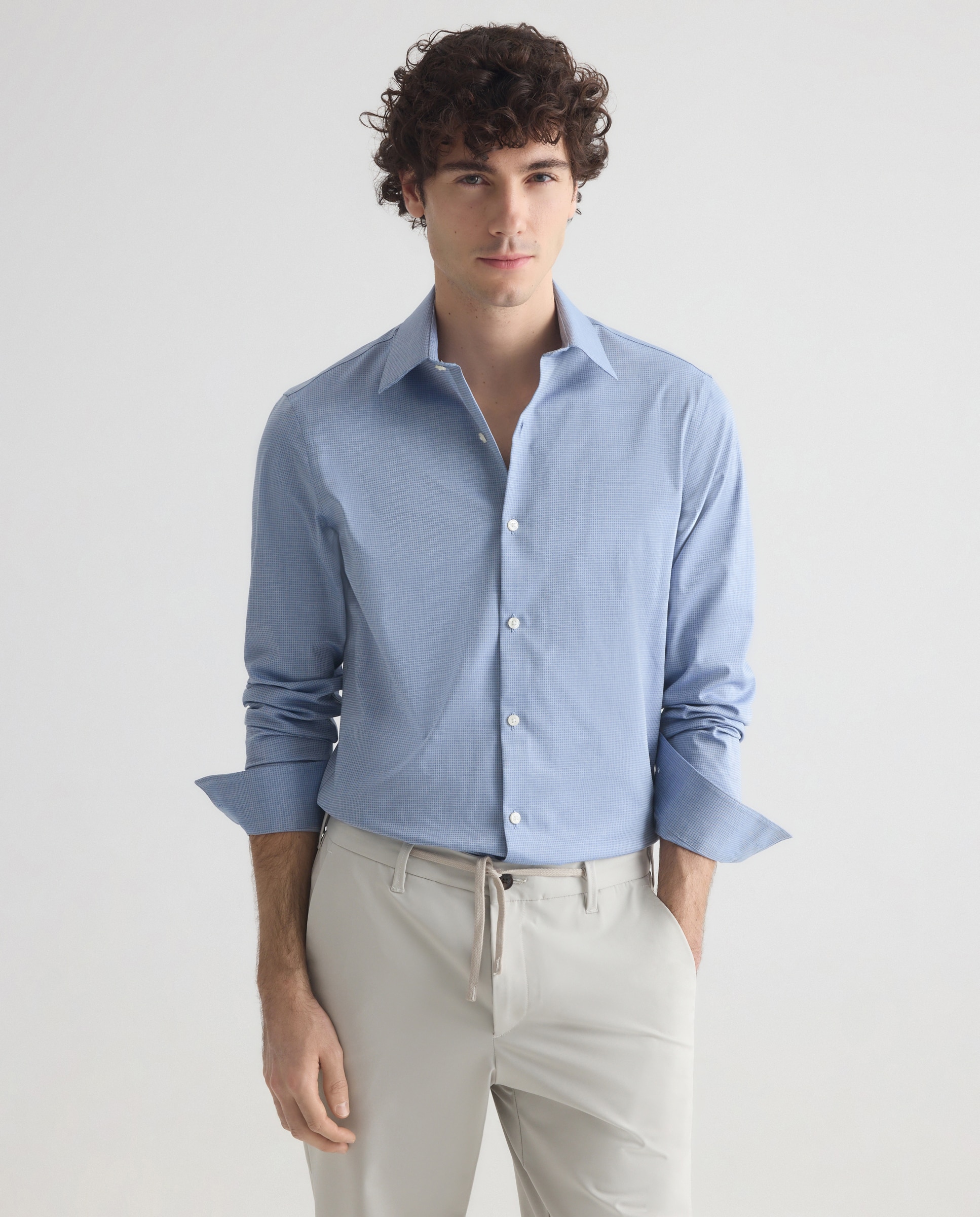 Camisa de hombre de vestir con microestampado a cuadros. - Calvin Klein - Azul Azul-1