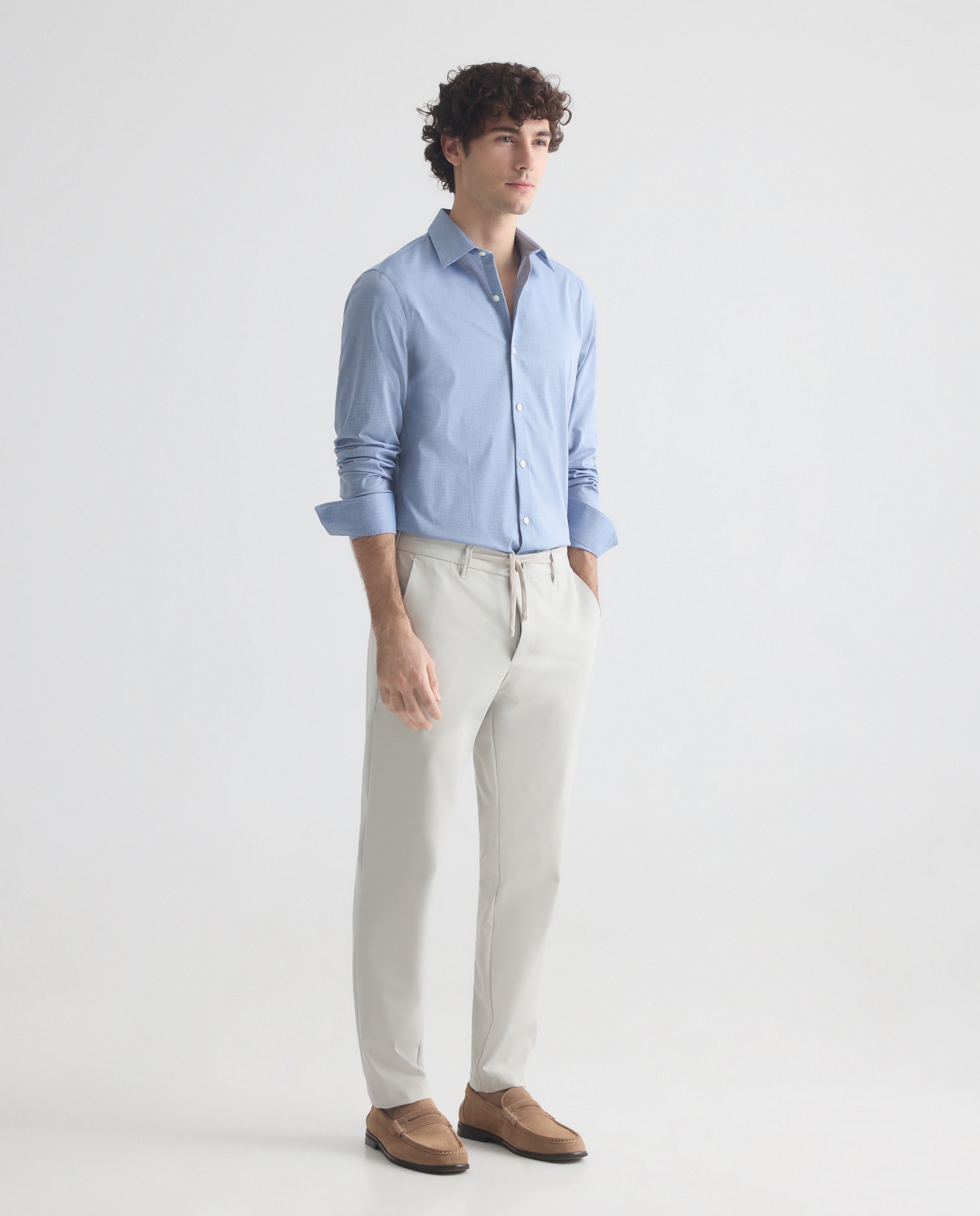 Camisa de hombre de vestir con microestampado a cuadros. - Calvin Klein - Azul Azul-2