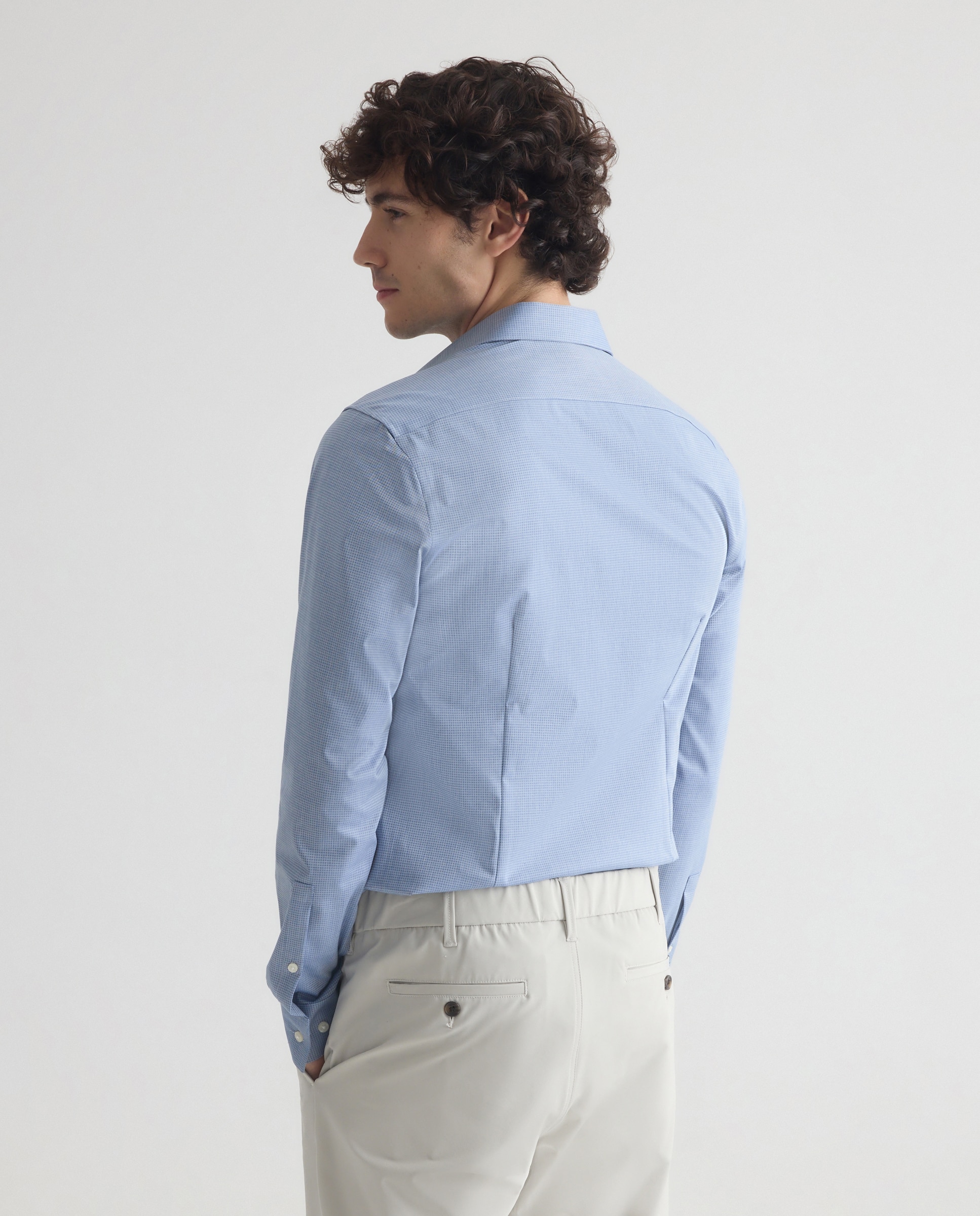 Camisa de hombre de vestir con microestampado a cuadros. - Calvin Klein - Azul Azul-3