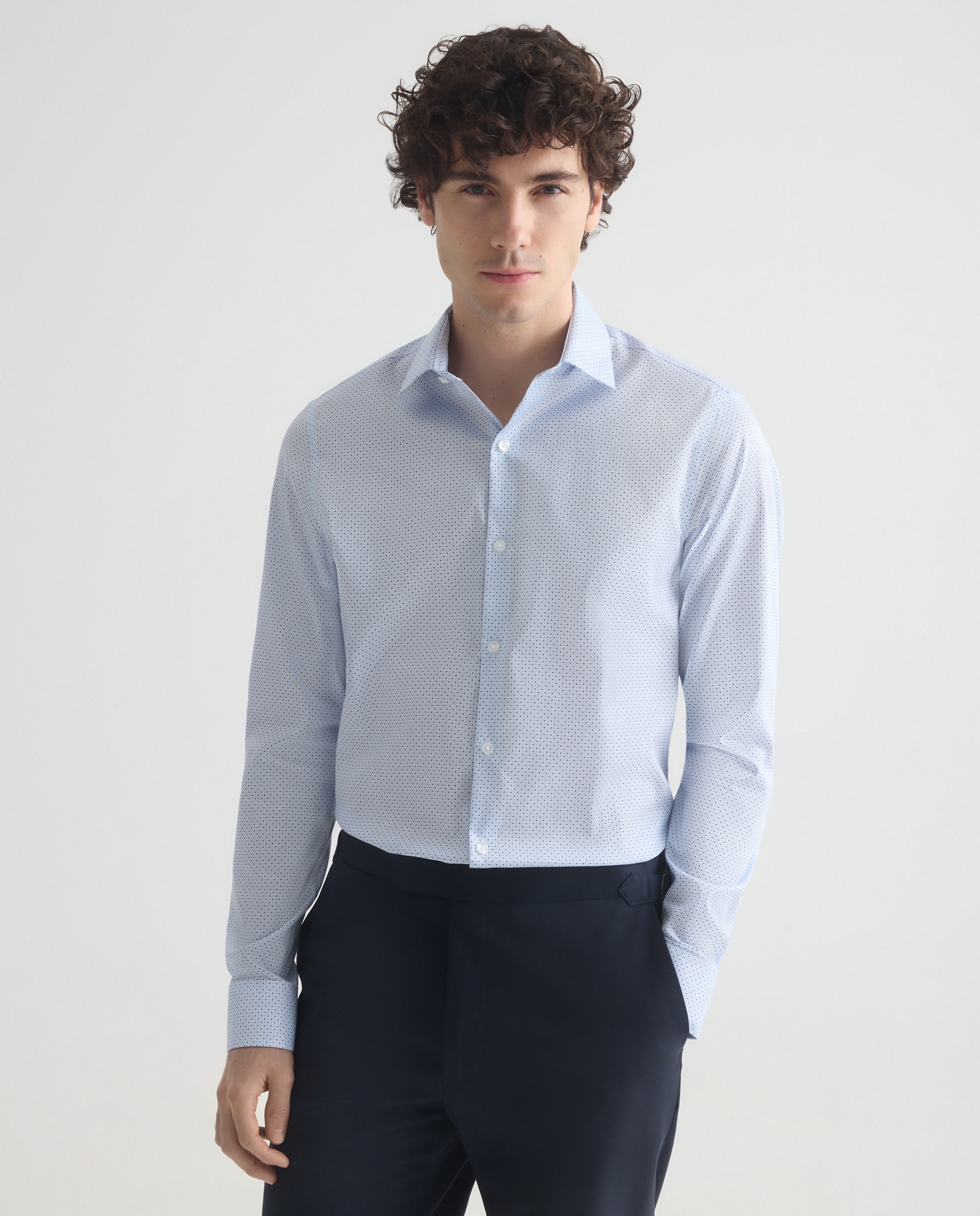 Camisa de hombre de vestir slim con microestampado y cuello stretch. - Calvin Klein - Azul Azul-1