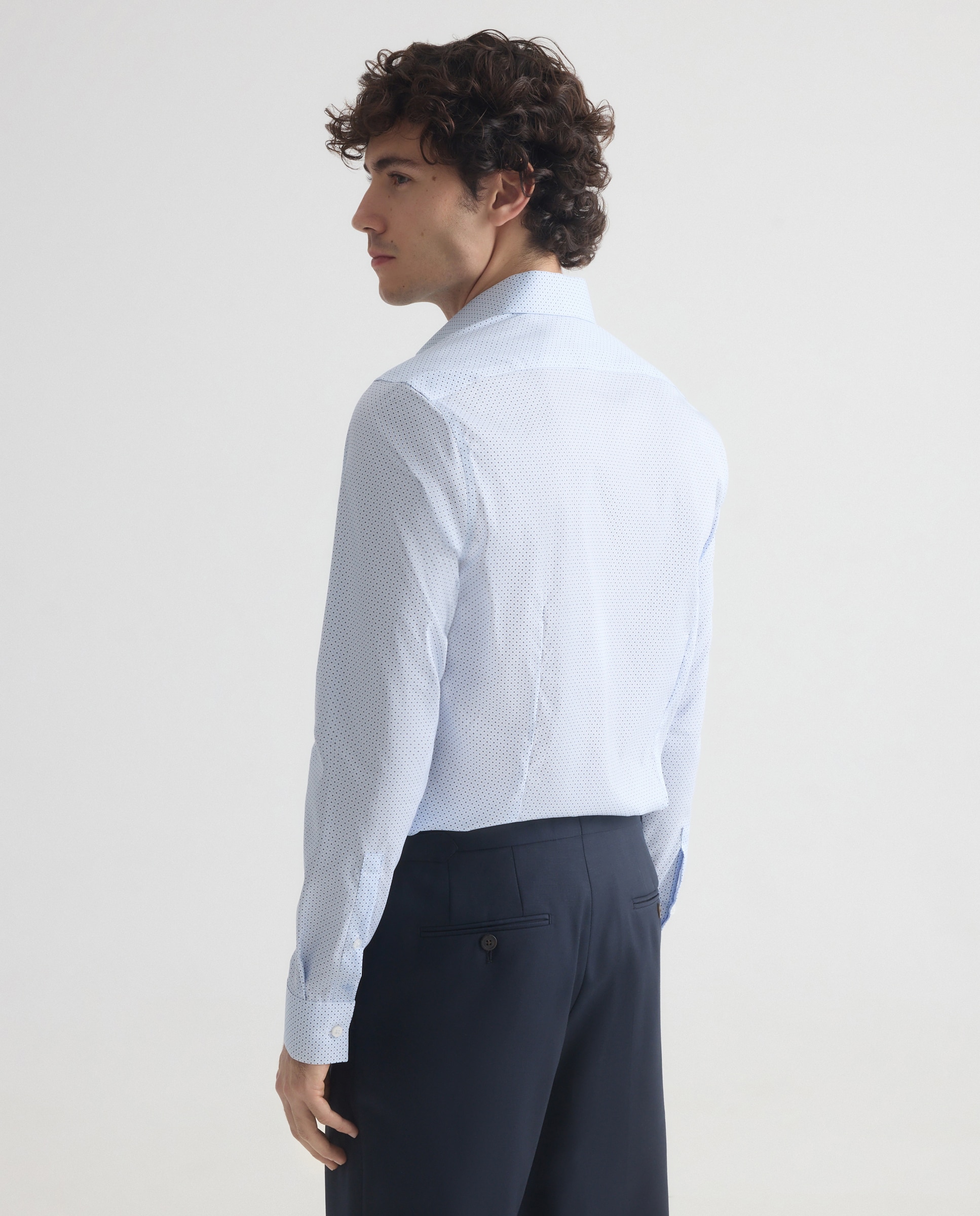 Camisa de hombre de vestir slim con microestampado y cuello stretch. - Calvin Klein - Azul Azul-3