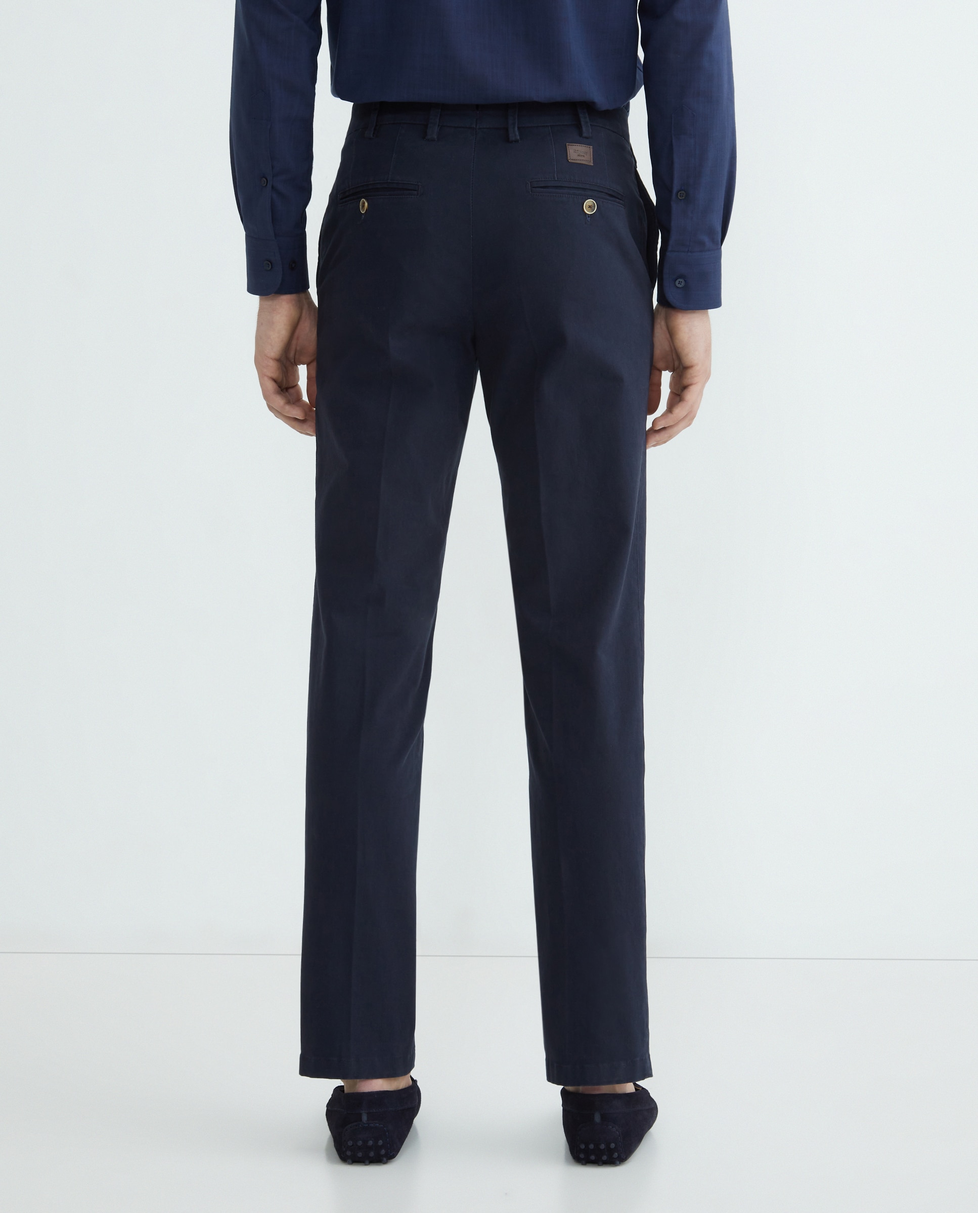 Calças Chino Regular Fit de Algodão Stretch Lisas Azul-marinho-3