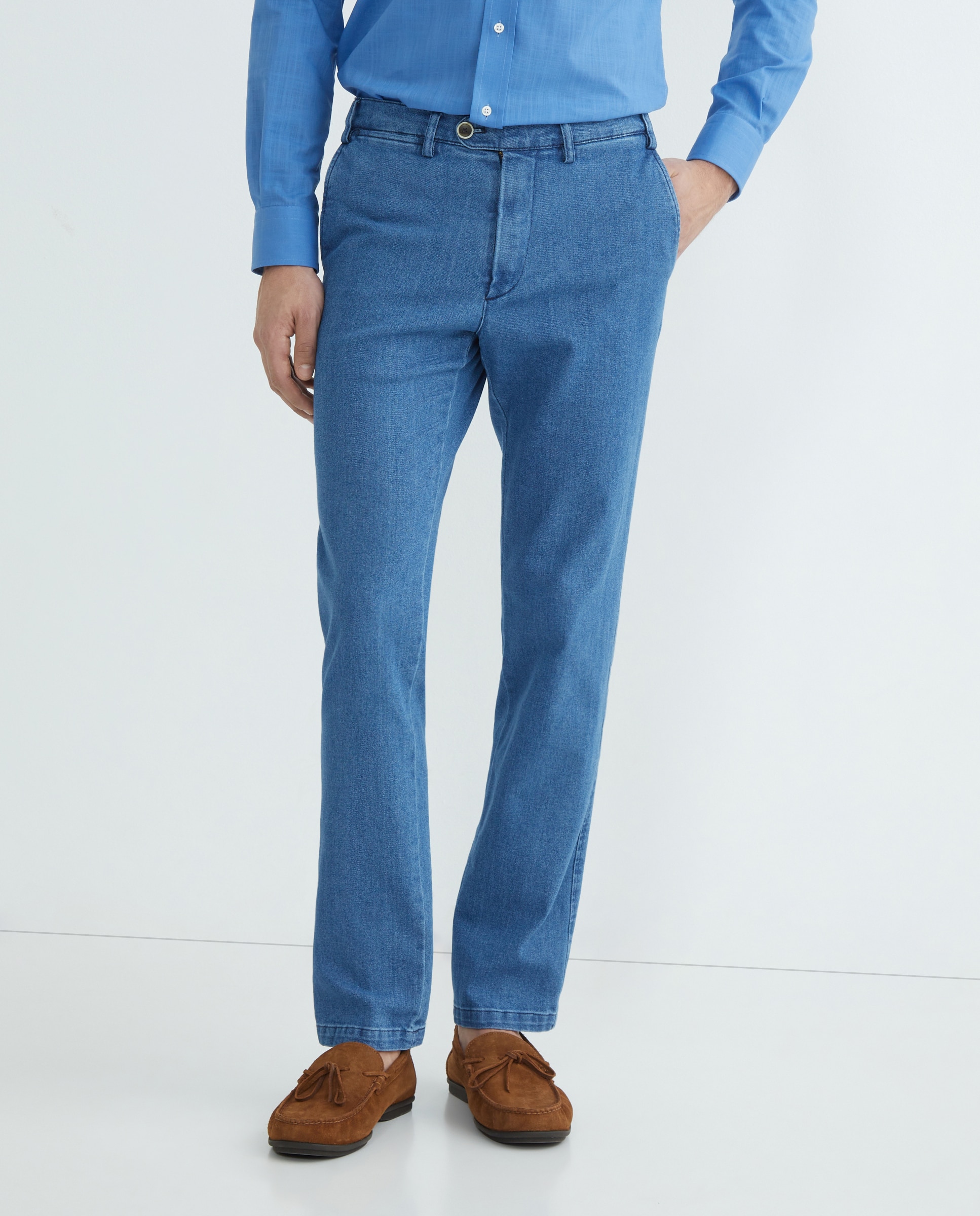 Calças Chino Regular Fit de Ganga Stretch Lisas Azul-índigo-2