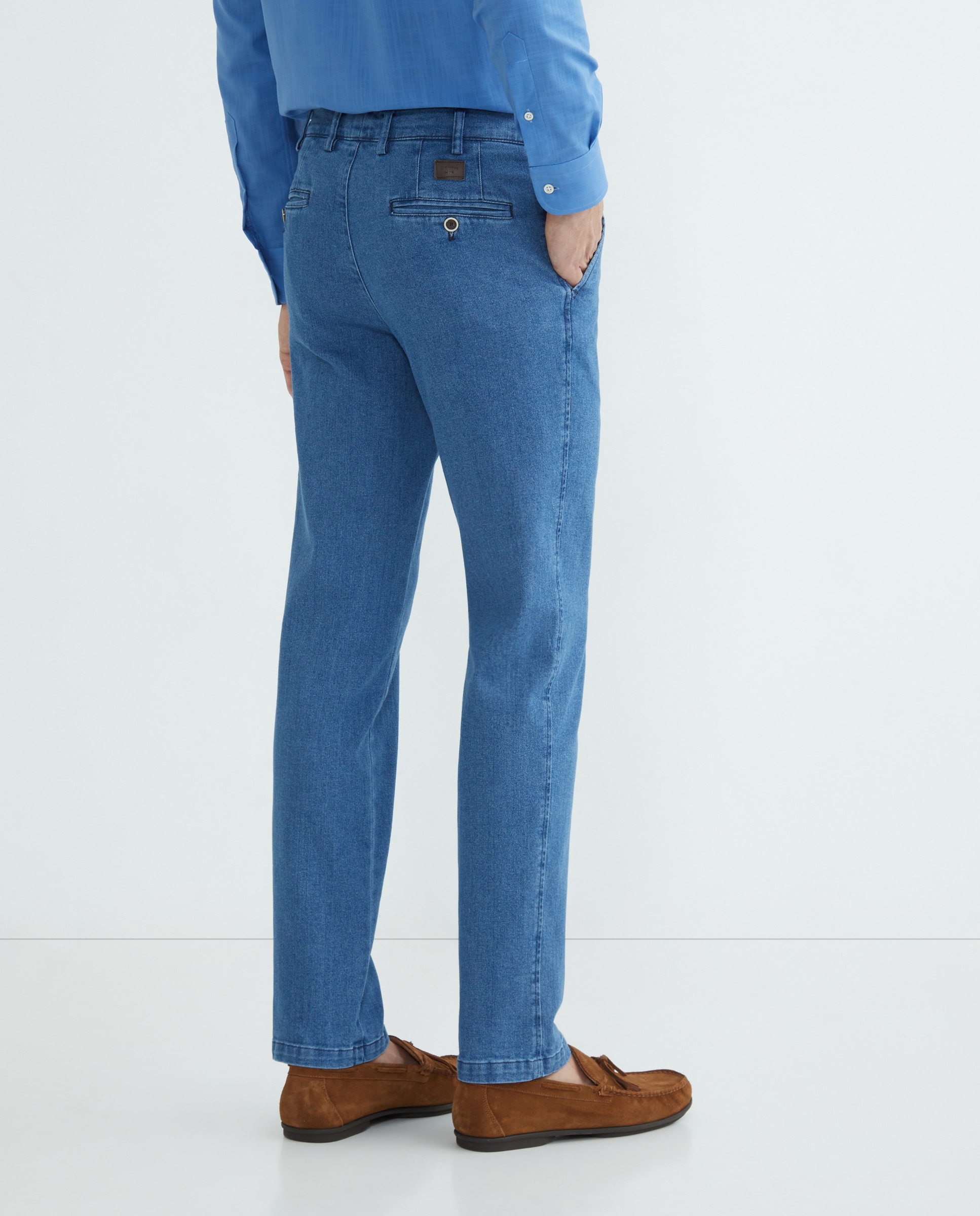 Calças Chino Regular Fit de Ganga Stretch Lisas Azul-índigo-3