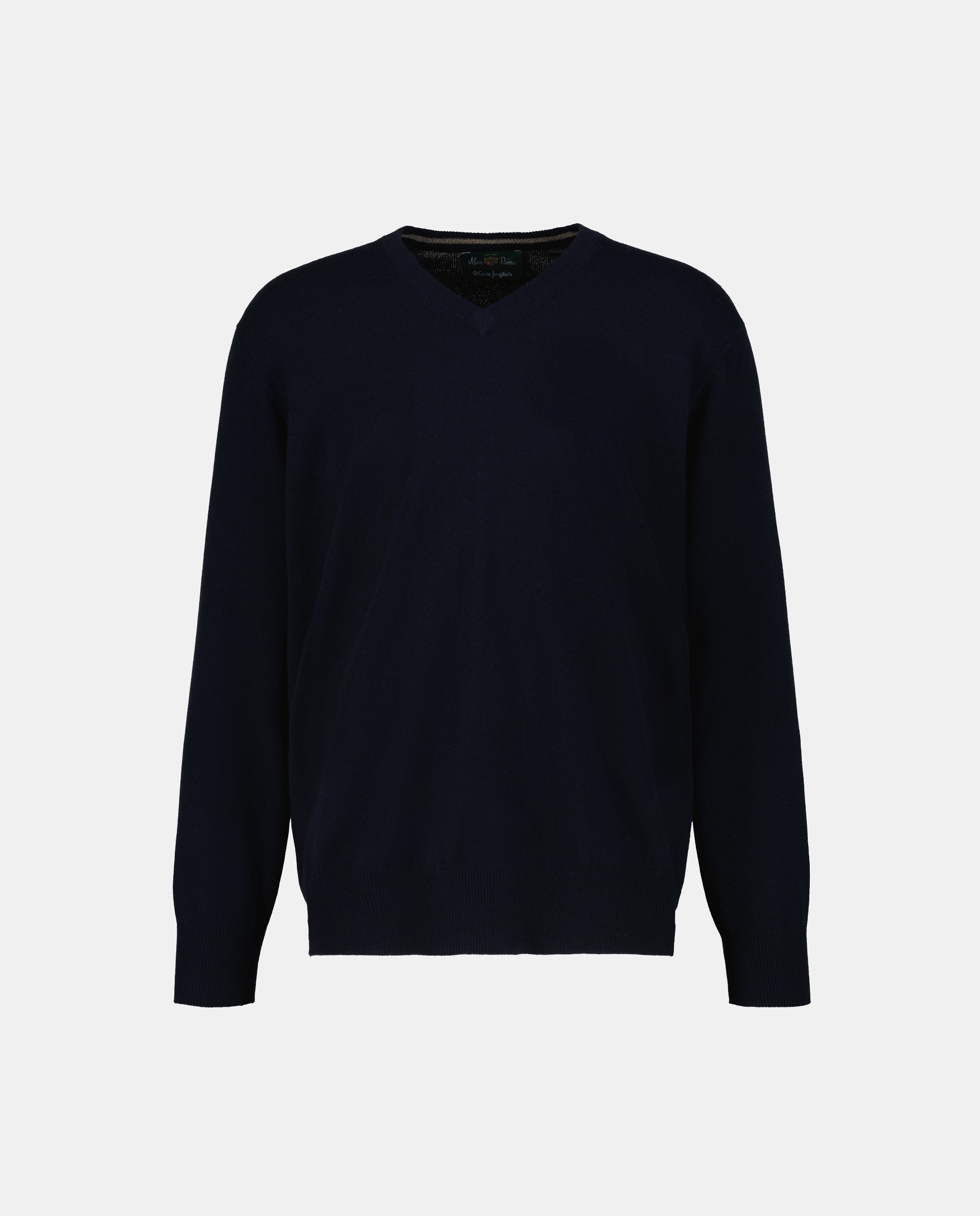 Camisola de Malha com Decote em Bico e em Lã 100% Caxemira Azul-marinho-4