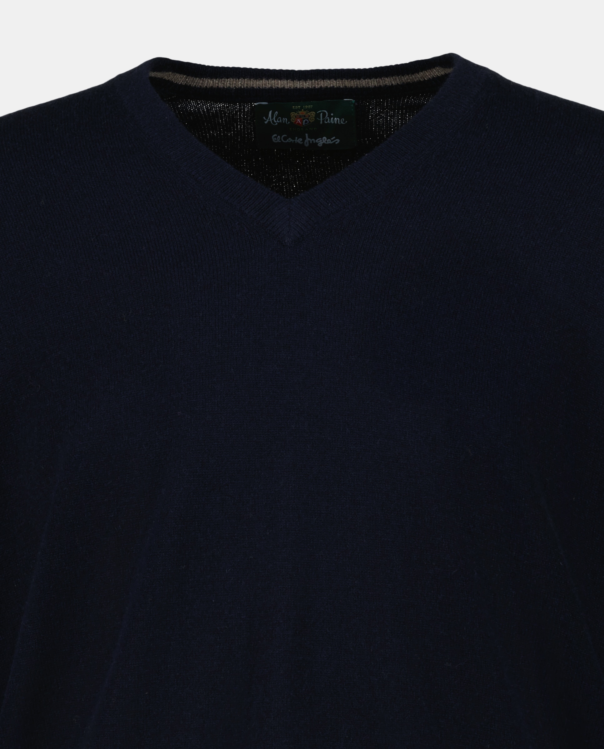 Camisola de Malha com Decote em Bico e em Lã 100% Caxemira Azul-marinho-2