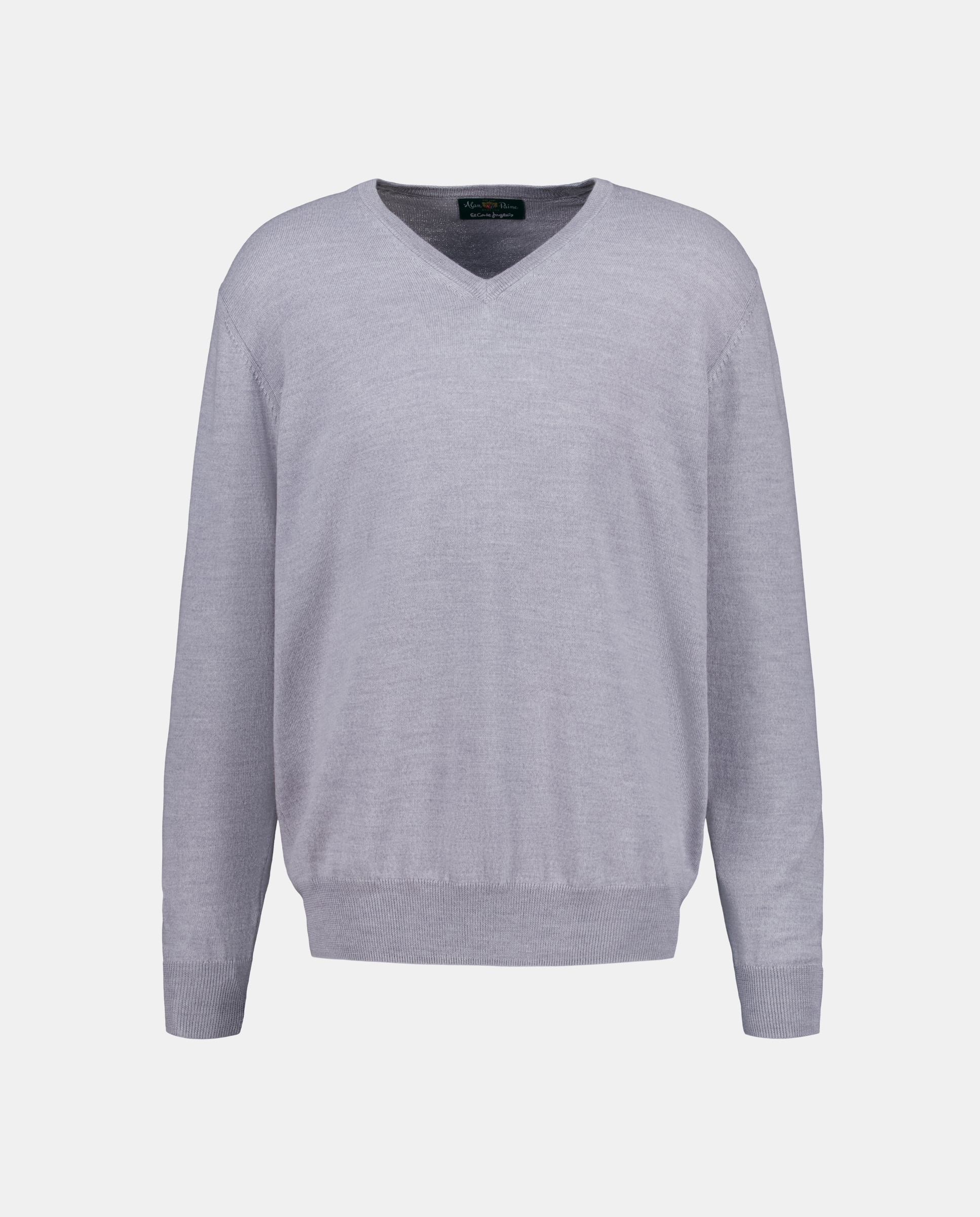 Camisola de Malha com Decote em Bico e em Lã 100% Merino Cinzento-claro-4