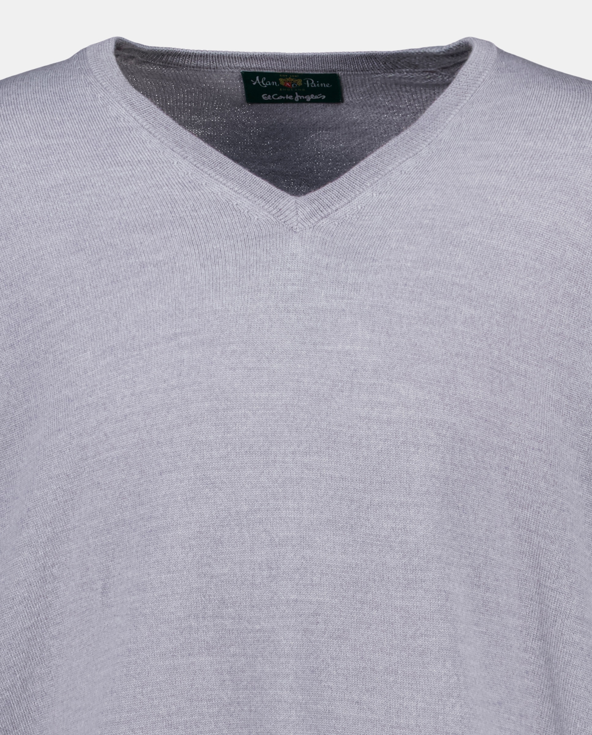 Camisola de Malha com Decote em Bico e em Lã 100% Merino Cinzento-claro-5