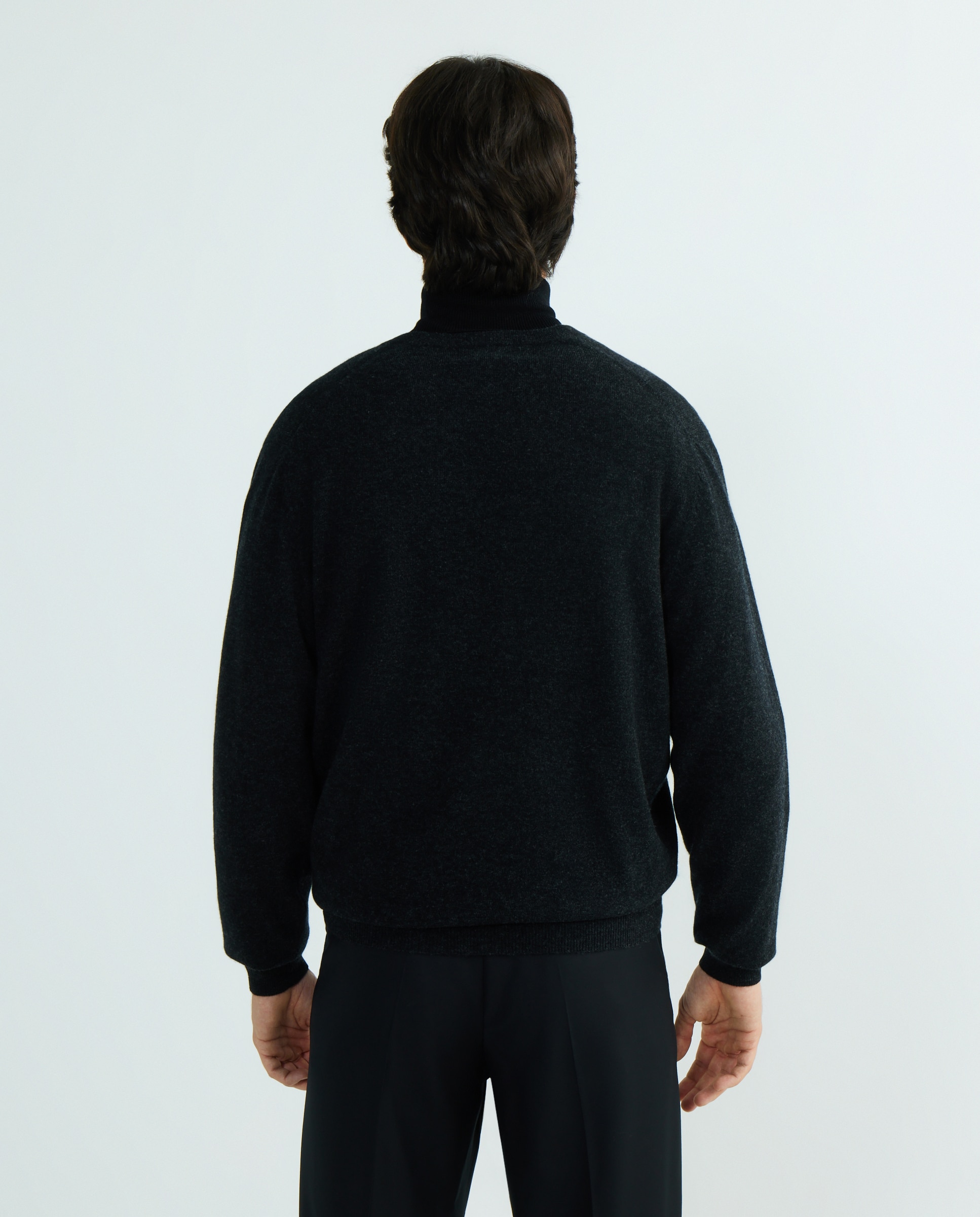 Camisola de Malha com Decote em Bico e 100% Lã Cinzento-escuro-3