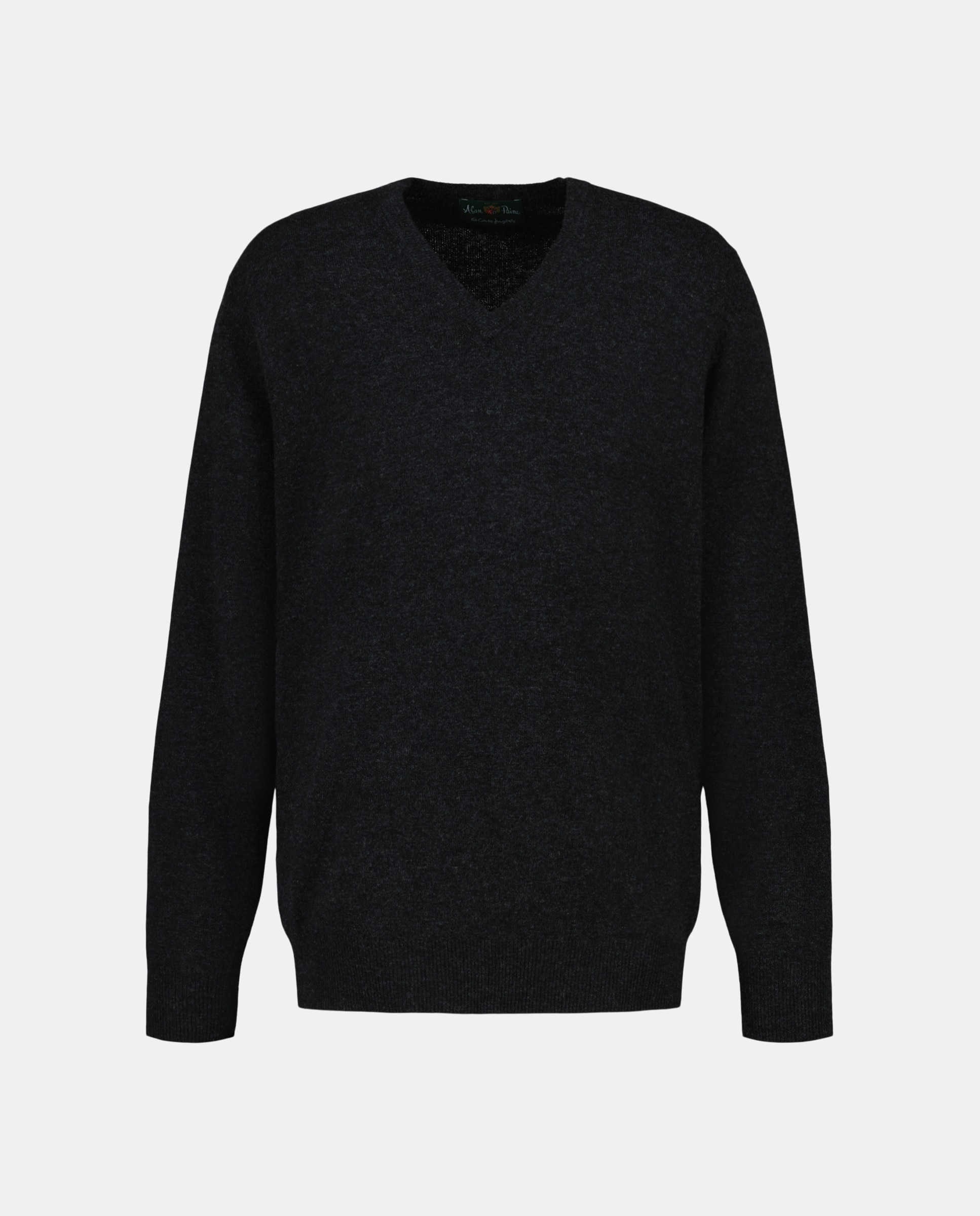 Camisola de Malha com Decote em Bico e 100% Lã Cinzento-escuro-4
