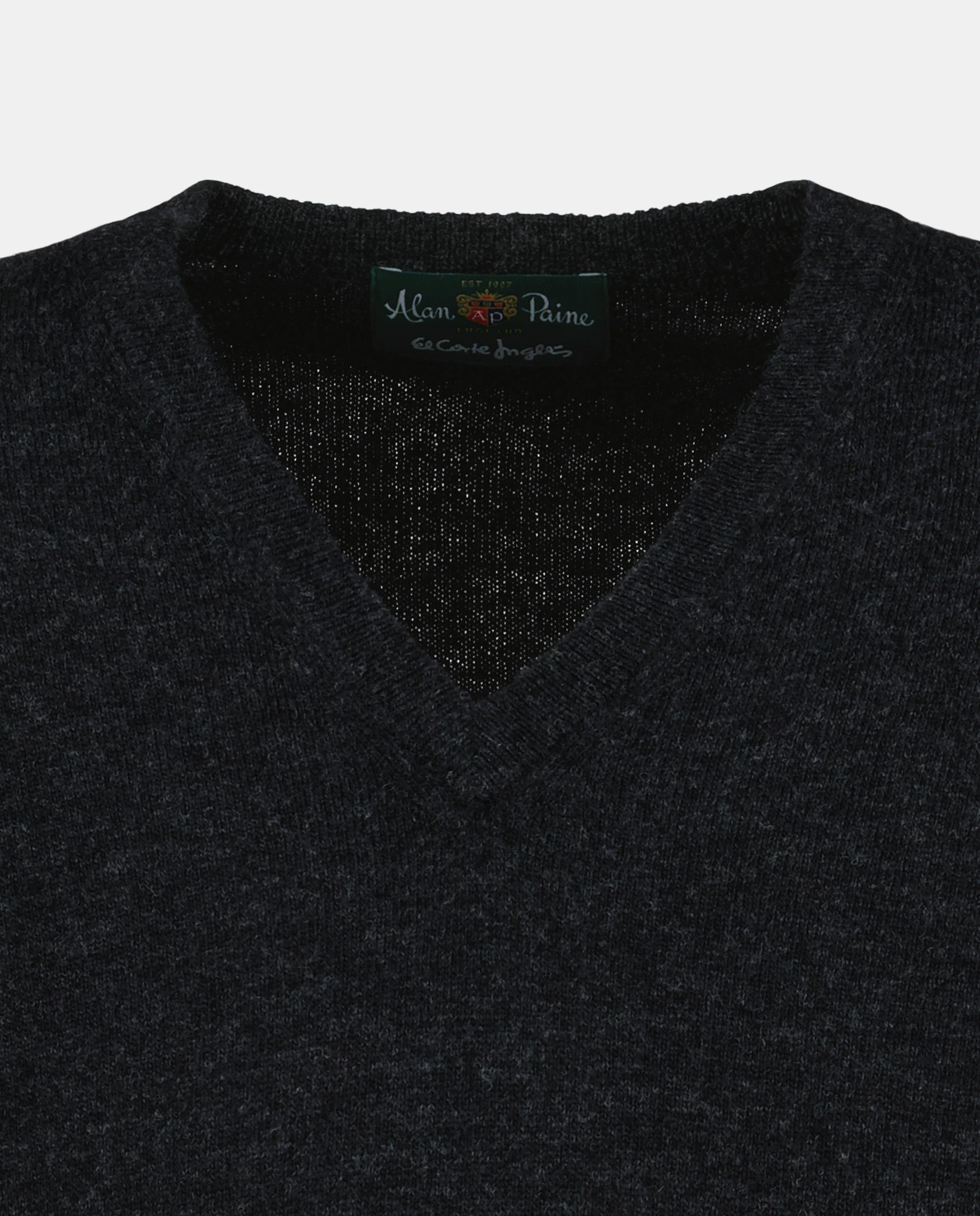 Camisola de Malha com Decote em Bico e 100% Lã Cinzento-escuro-5