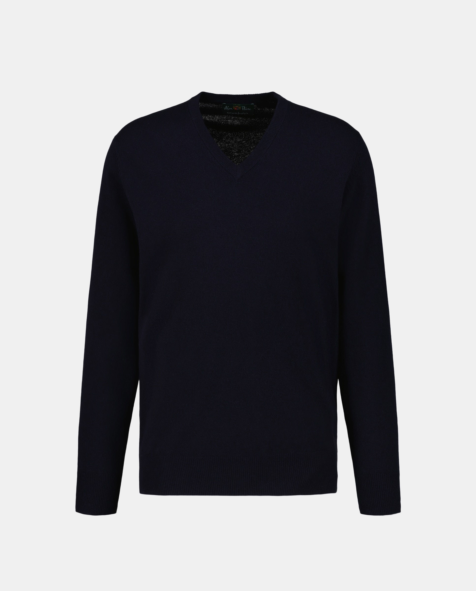 Jersey de lana 100% de hombre con cuello de pico - Alan Paine - Azul marino Azul marino-4