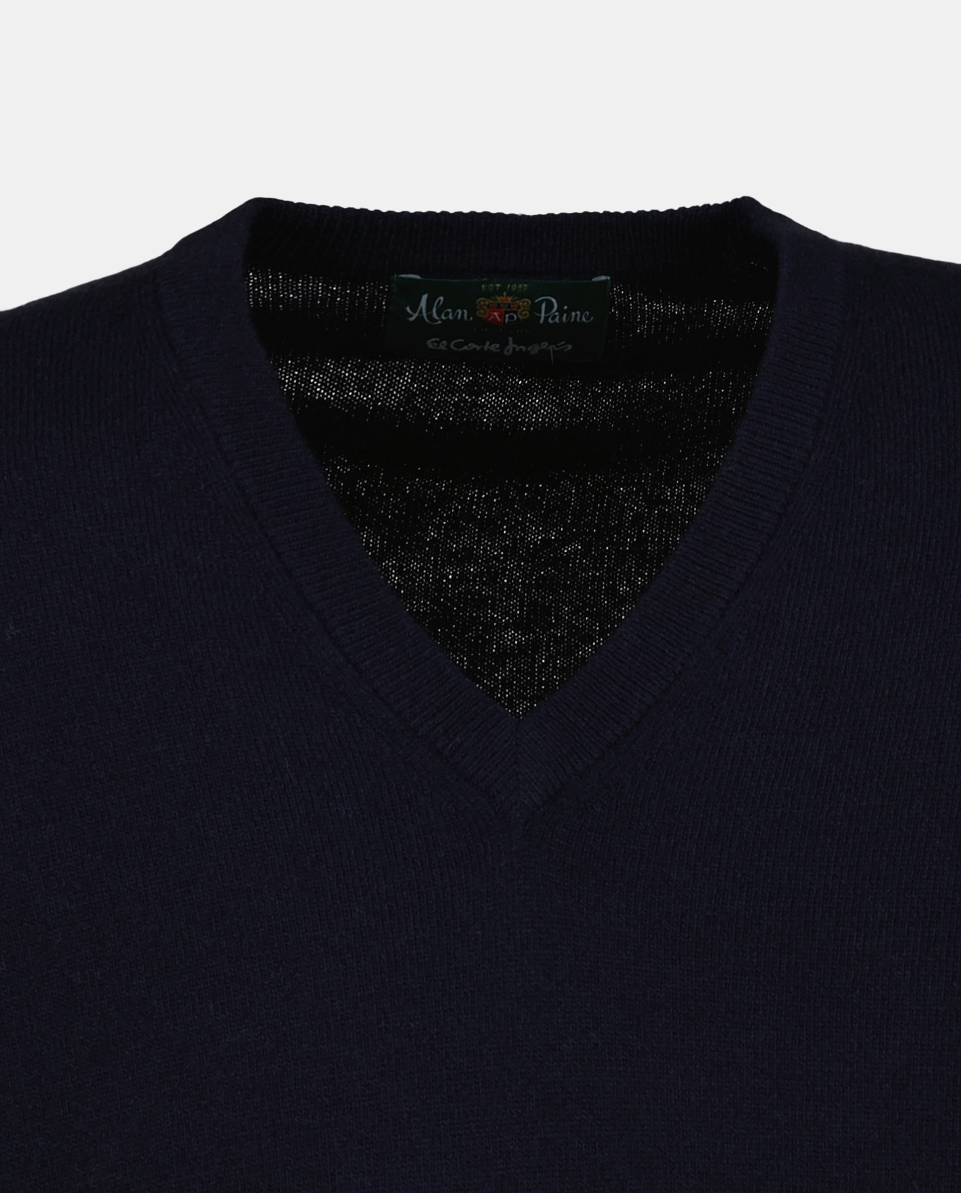 Jersey de lana 100% de hombre con cuello de pico - Alan Paine - Azul marino Azul marino-5