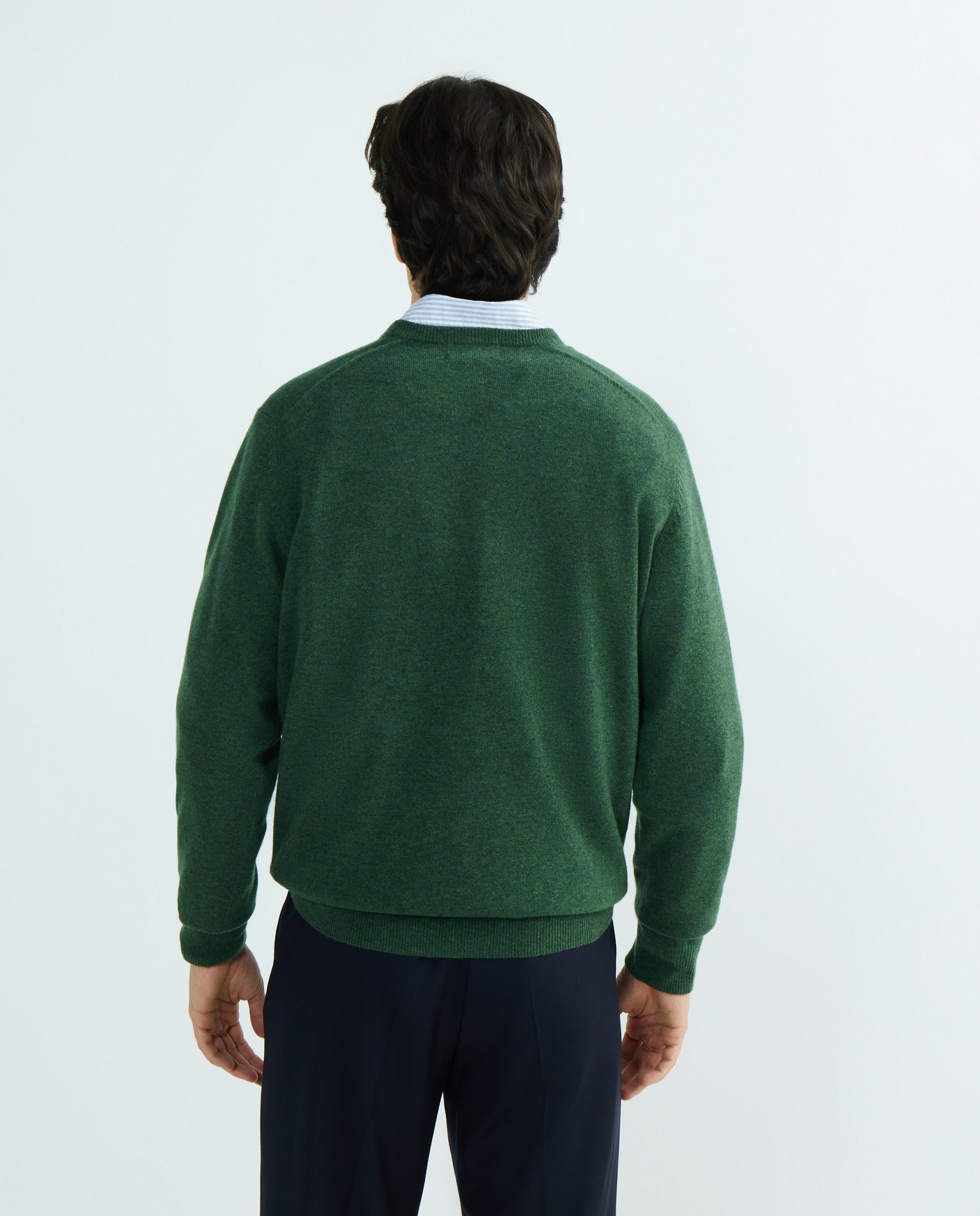 Jersey de lana 100% de hombre con cuello de pico - Alan Paine - Verde militar Verde militar-3