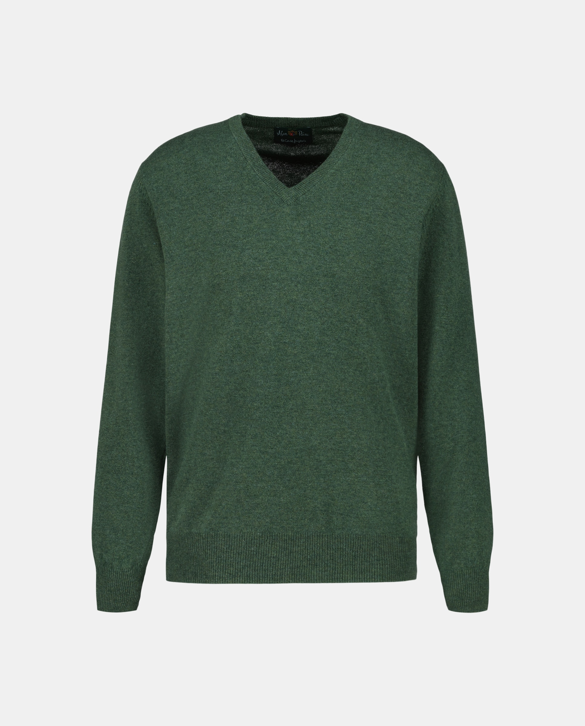 Jersey de lana 100% de hombre con cuello de pico - Alan Paine - Verde militar Verde militar-4