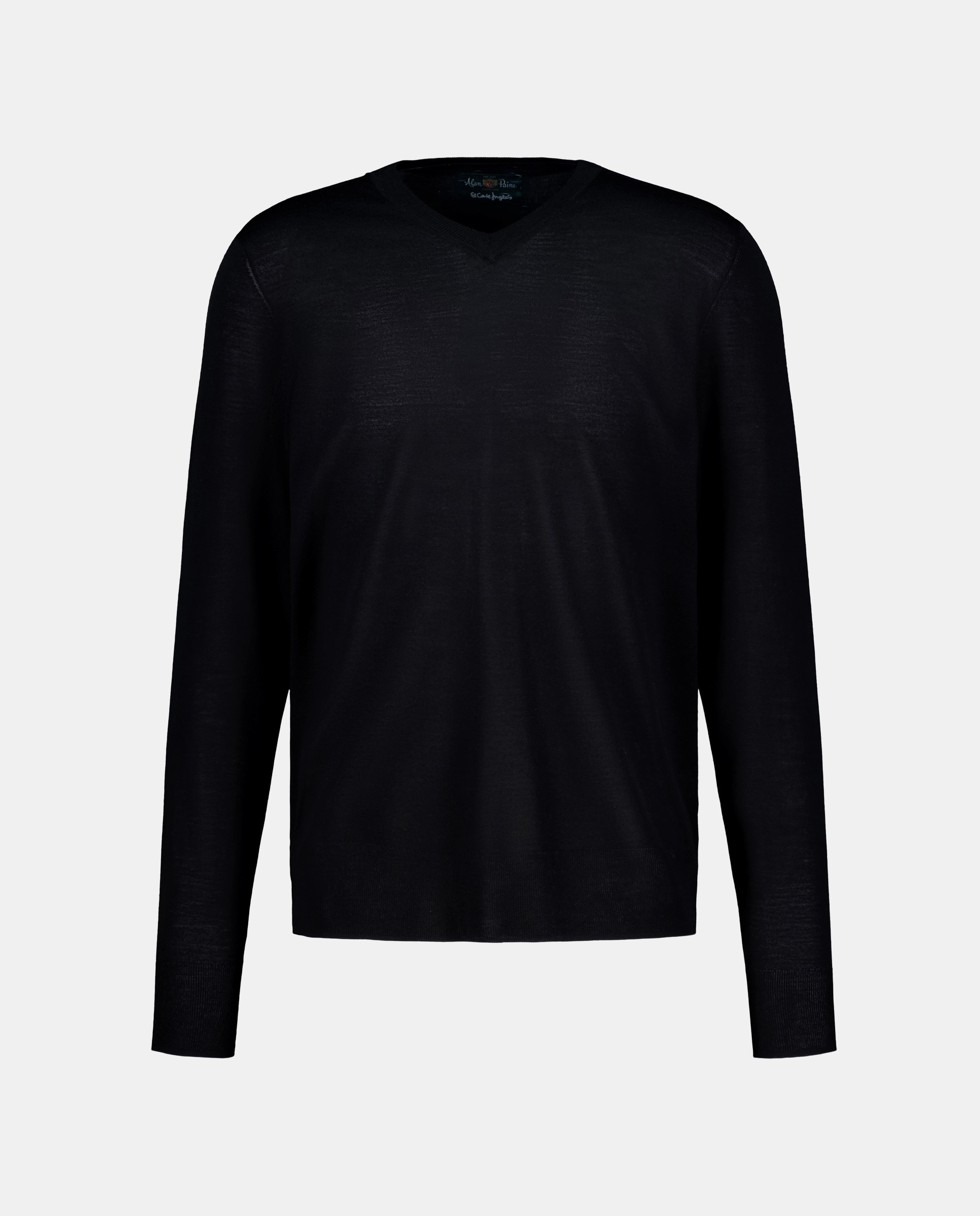 Camisola de Malha Lisa com Decote em Bico Preto-4