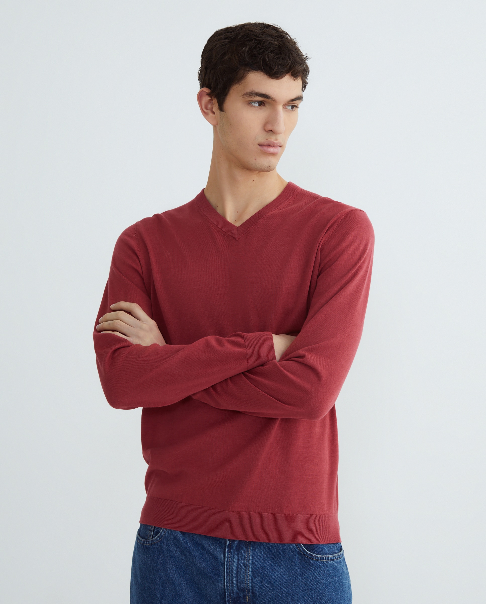 Imagem 0 de Camisola de Malha Lisa com Decote em Bico