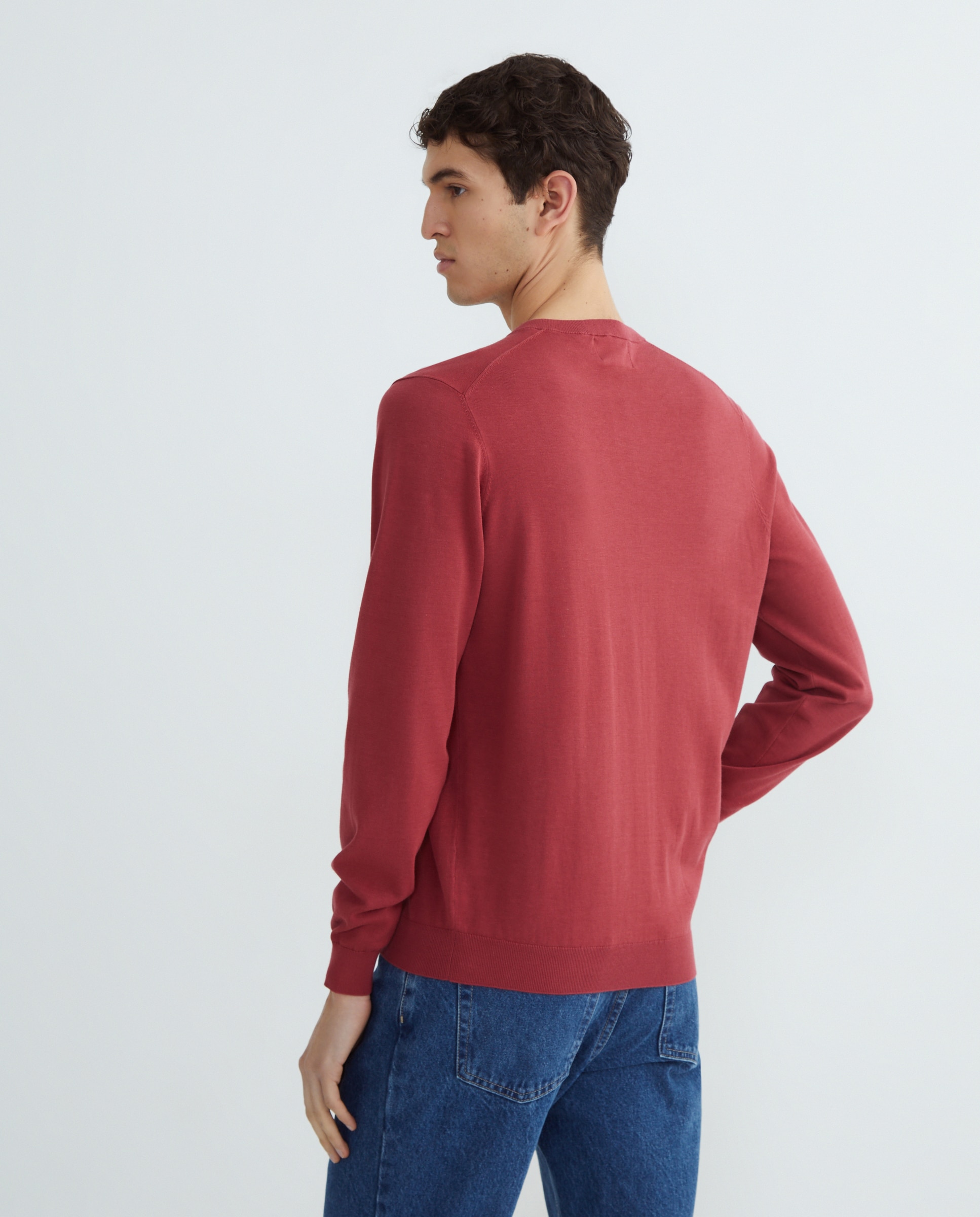 Camisola de Malha Lisa com Decote em Bico Rosa-3