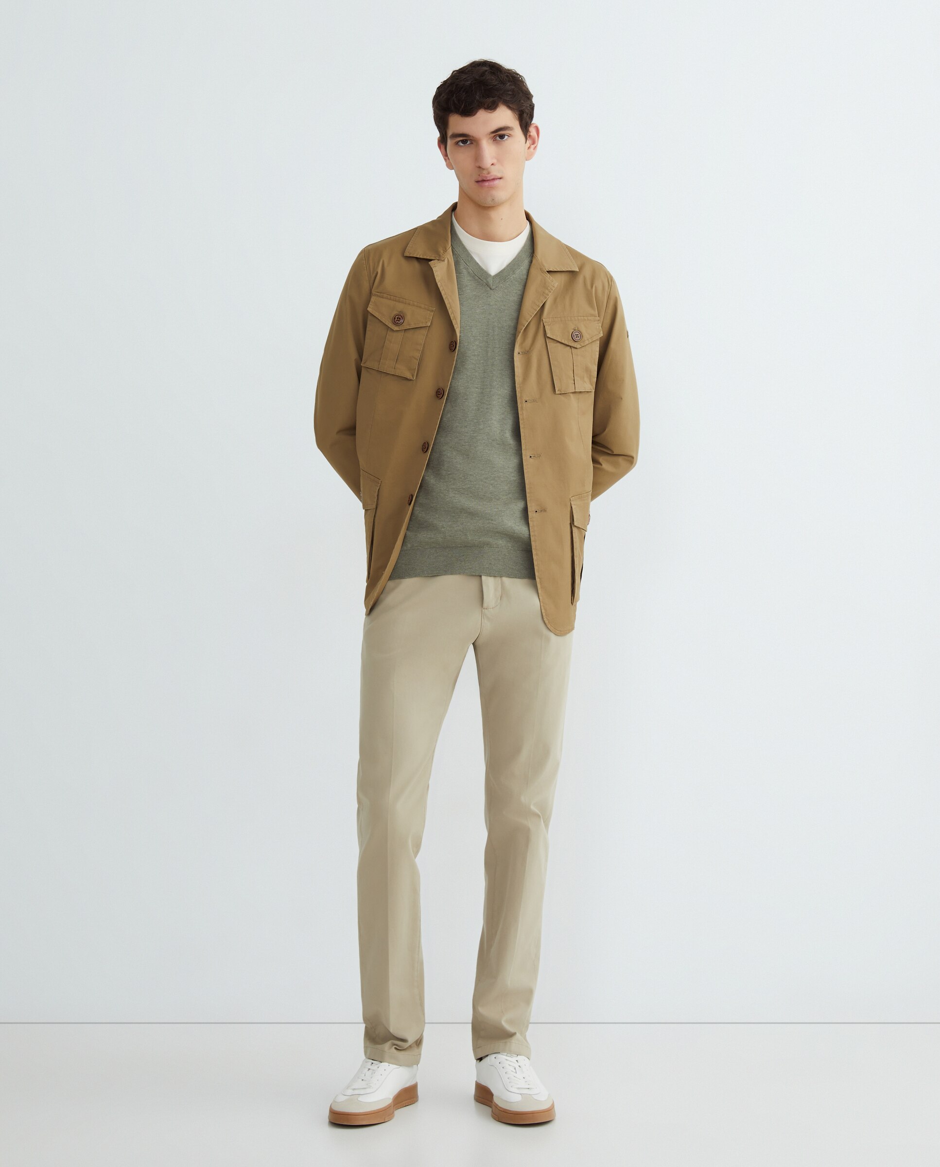 Camisola de Malha Lisa com Decote em Bico Verde-militar-2