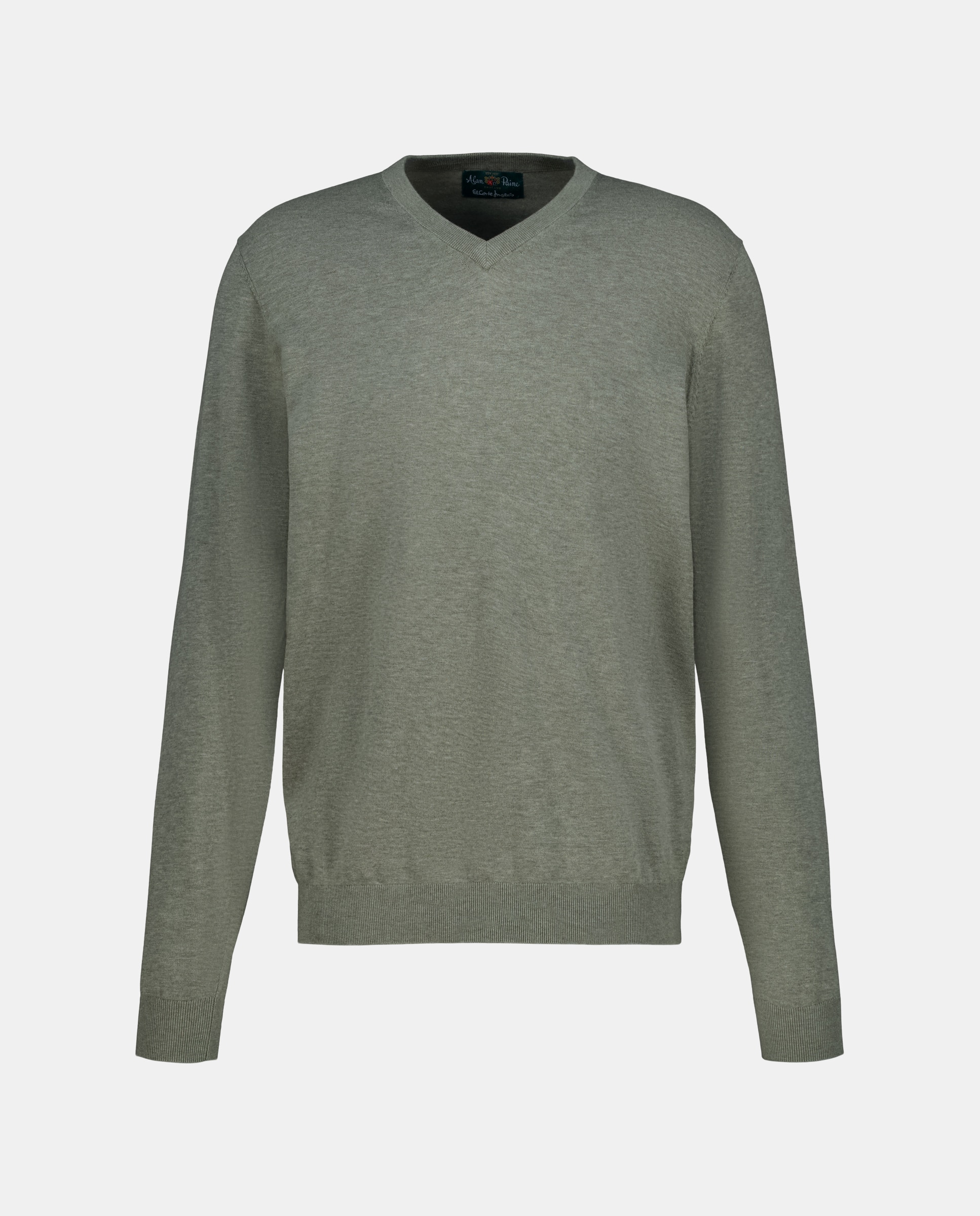 Camisola de Malha Lisa com Decote em Bico Verde-militar-4