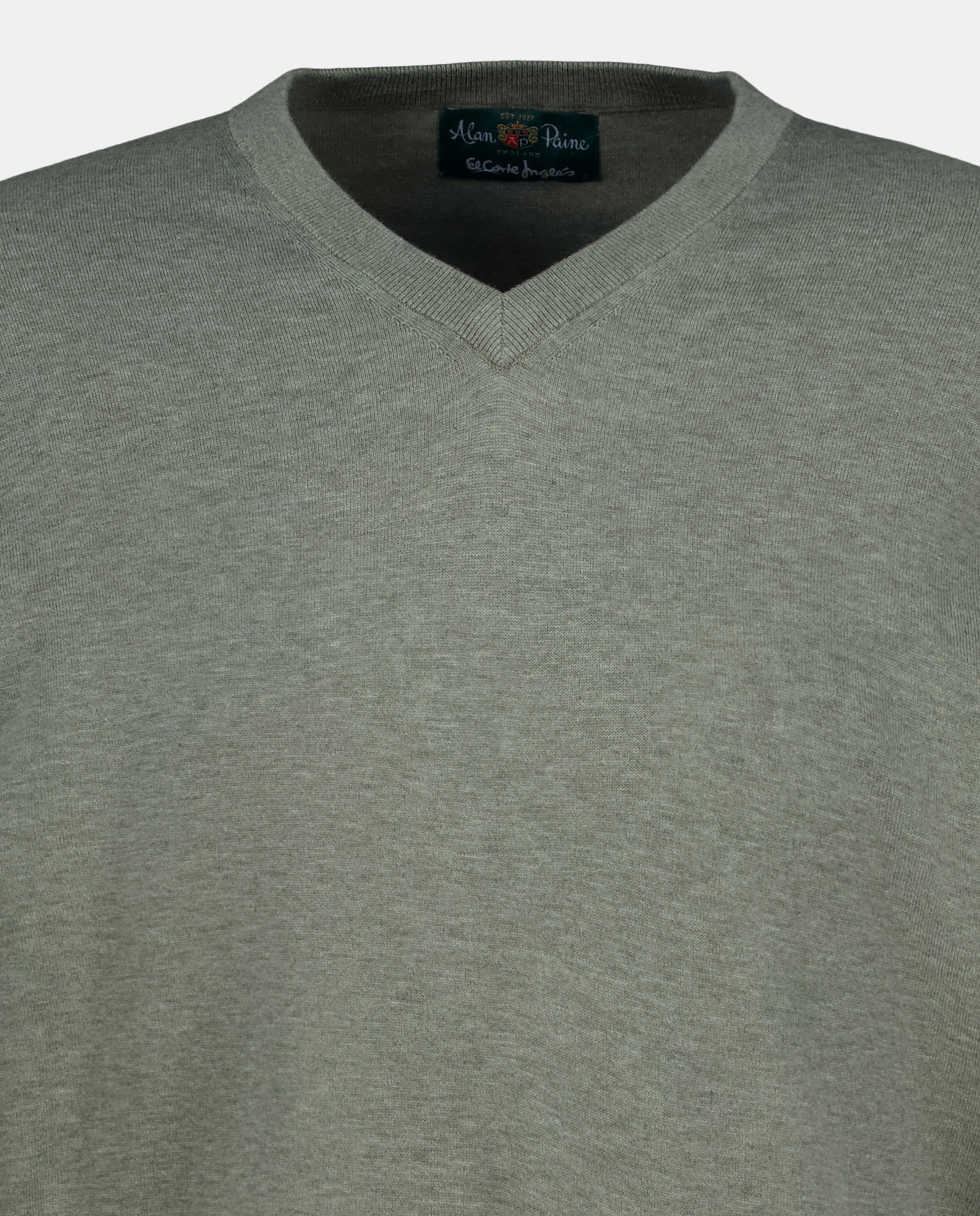 Camisola de Malha Lisa com Decote em Bico Verde-militar-5