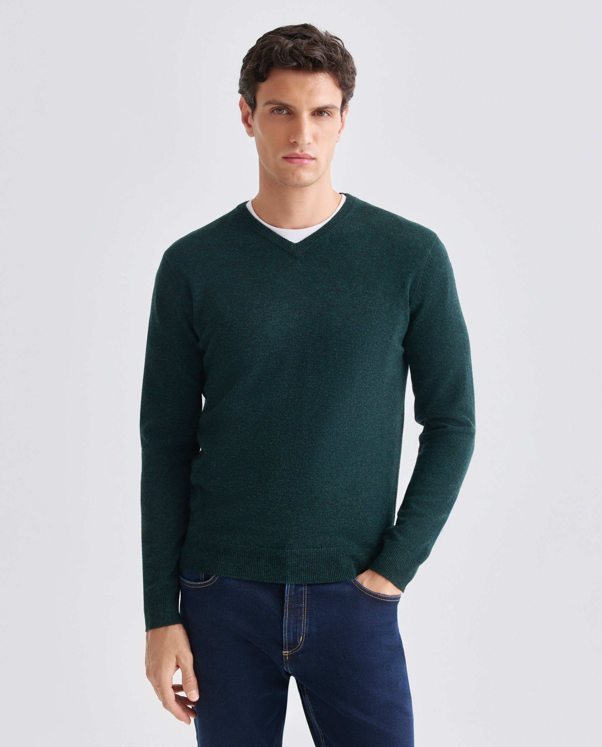 Camisola de malha com decote em bico Verde-1