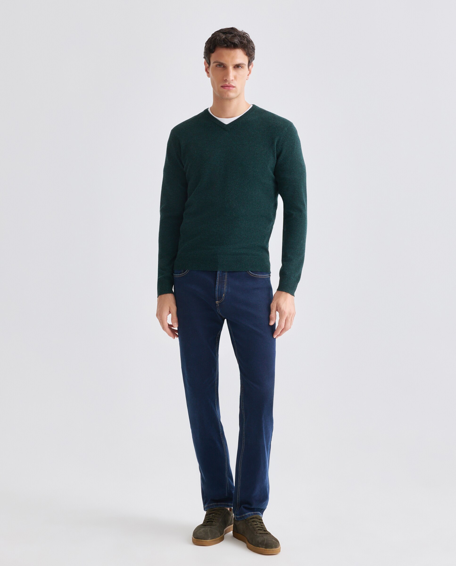 Camisola de malha com decote em bico Verde-2