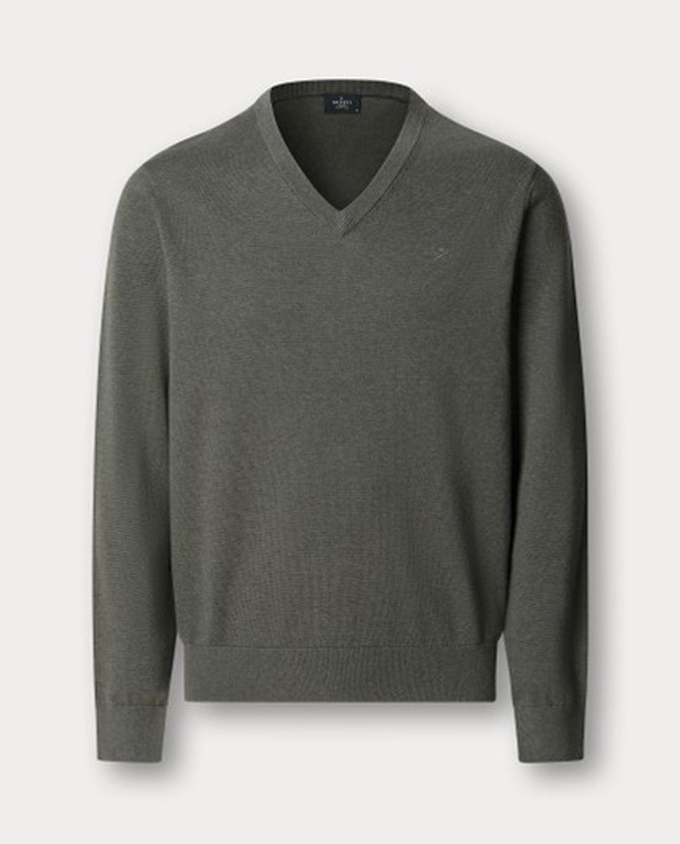 Imagen 1 de Jersey de hombre liso de algodón cuello pico - Hackett - Marrón oscuro Marrón oscuro