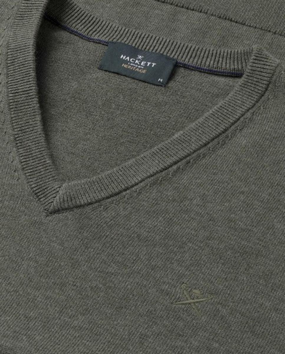 Imagen 3 de Jersey de hombre liso de algodón cuello pico - Hackett - Marrón oscuro Marrón oscuro