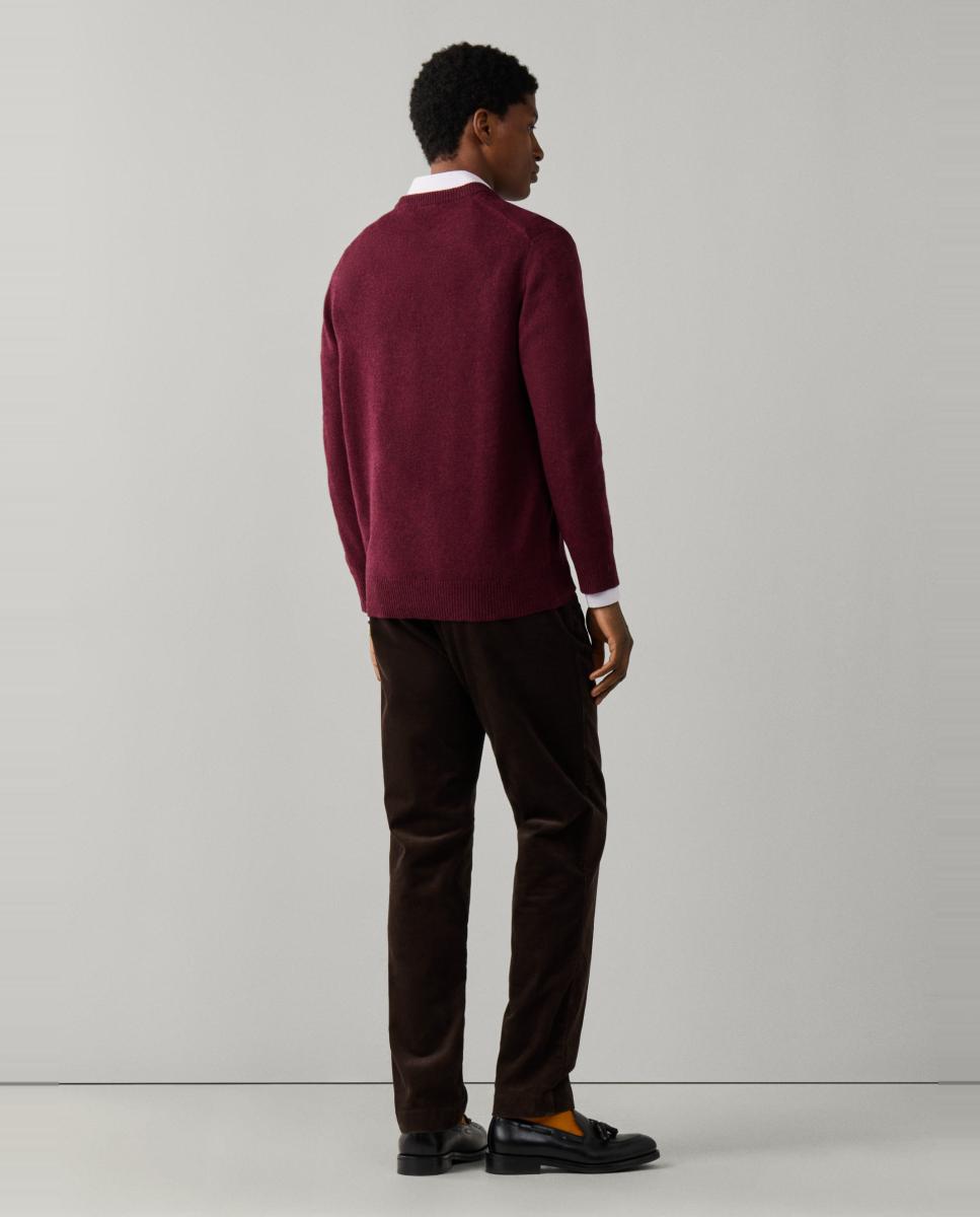 Jersey de hombre de lana de cordero con cuello de pico y logo bordado - Hackett - Burdeos Burdeos-2