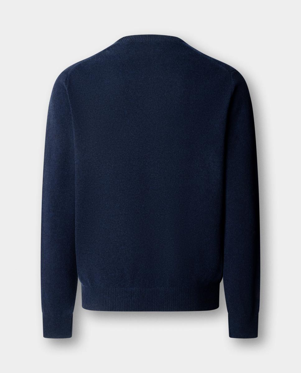 Jersey de hombre de lana de cordero con cuello de pico y logo bordado - Hackett - Azul marino Azul marino-7