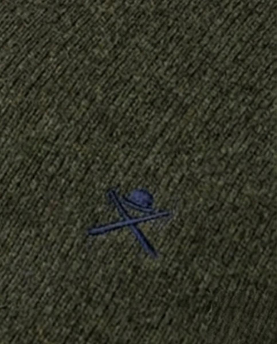 Camisola de Malha de Lã de Cordeiro com Gola em Bico e Logótipo Bordado Verde-militar-5