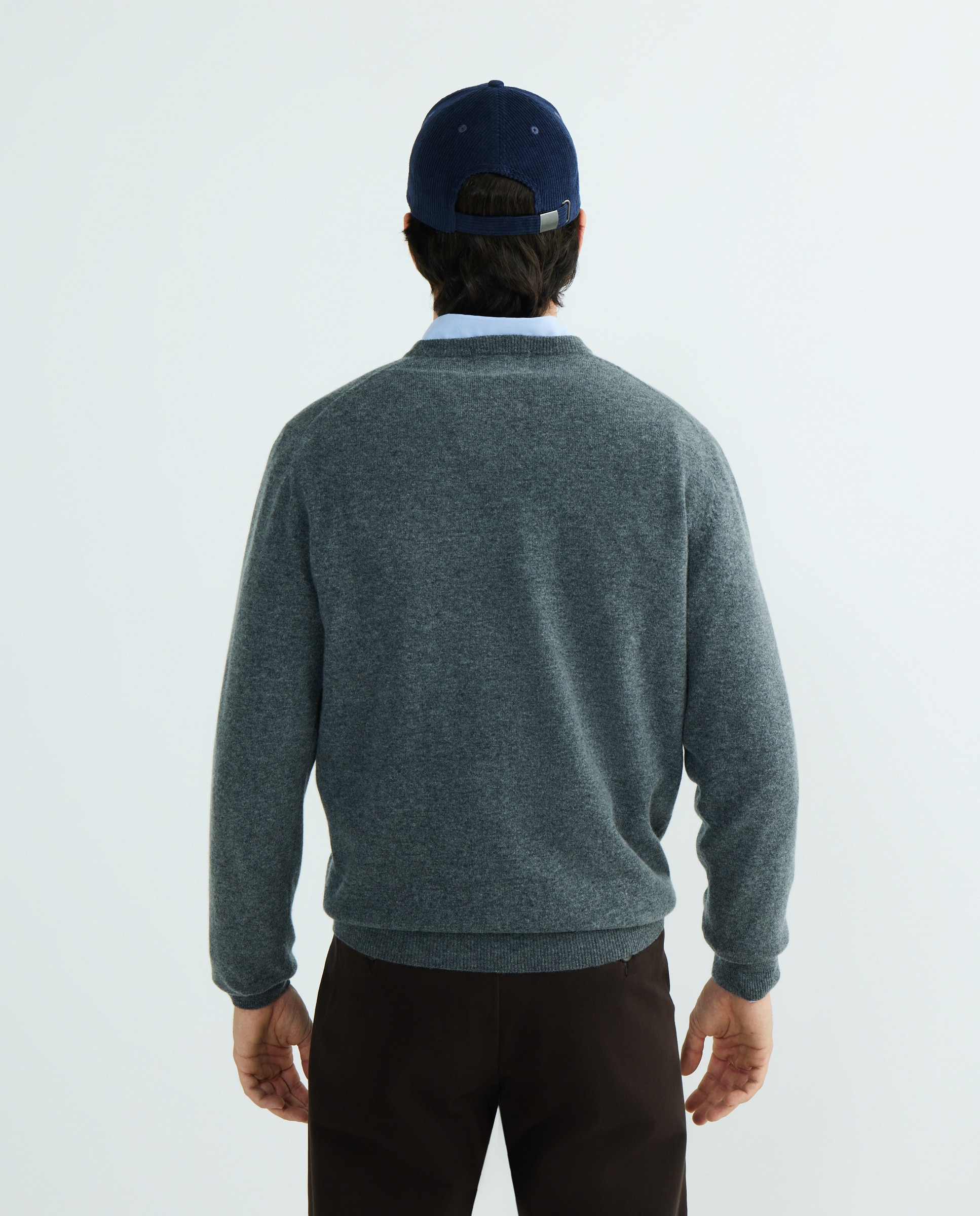 Camisola de Malha com Decote Redondo e 100% Lã Cinzento-escuro-3